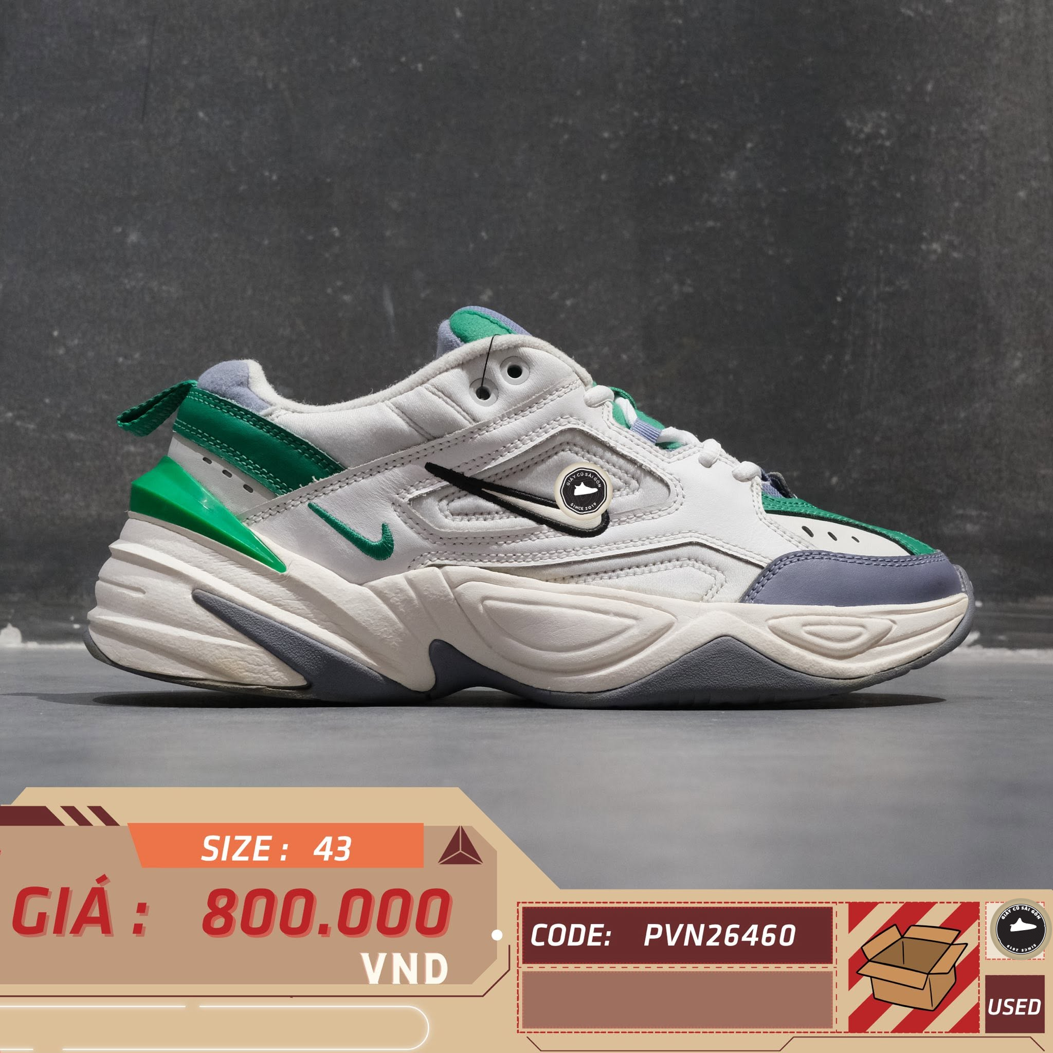 Nike M2K Tekno Platinum Tint Sail Lucid Green AV4789-009 Cũ Size 43 | Giày Cũ Sài Gòn PVN25850