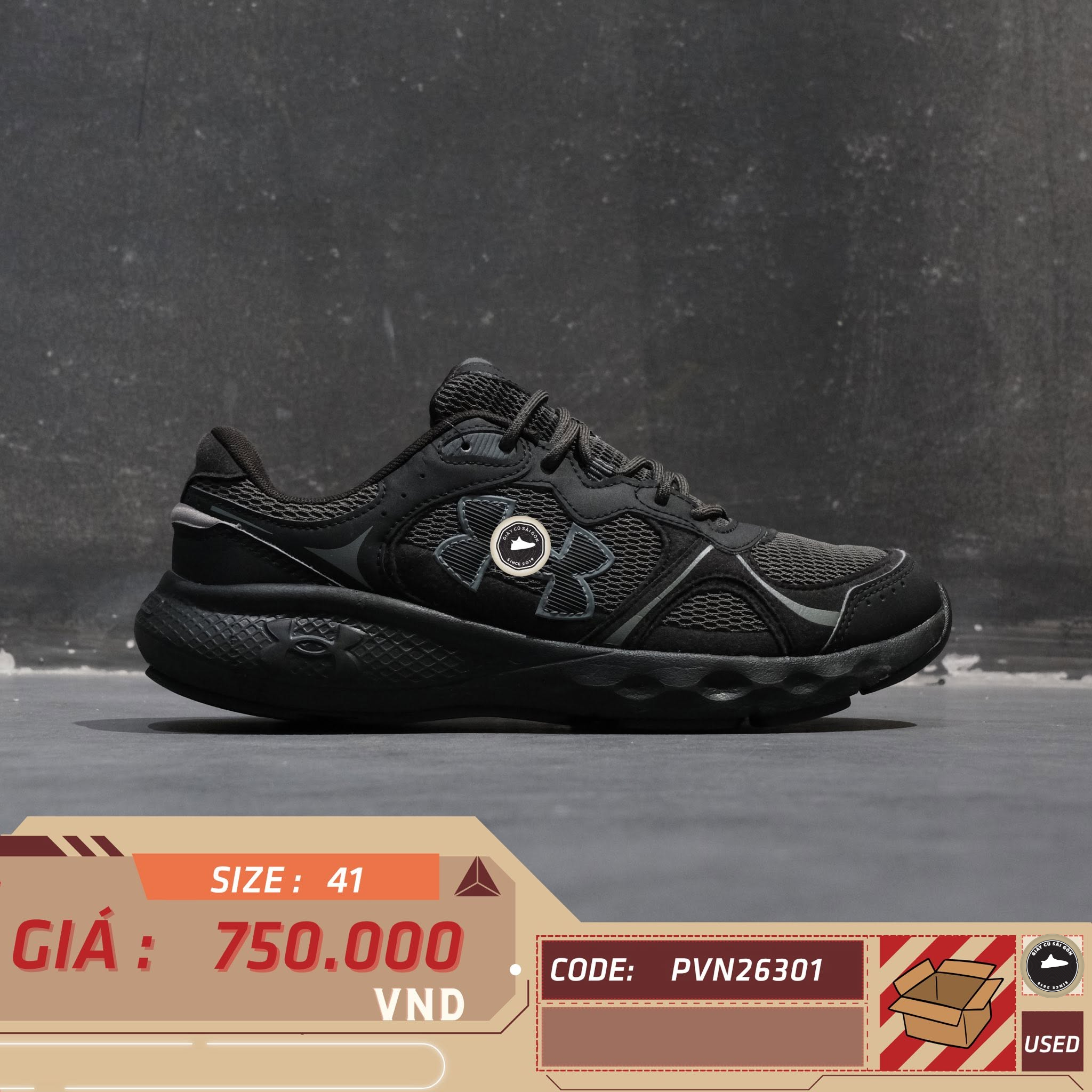 Under Armour Charged Verssert 2 Black Jet Gray 3028445-001 Cũ Size 41 | Giày Cũ Sài Gòn PVN26512