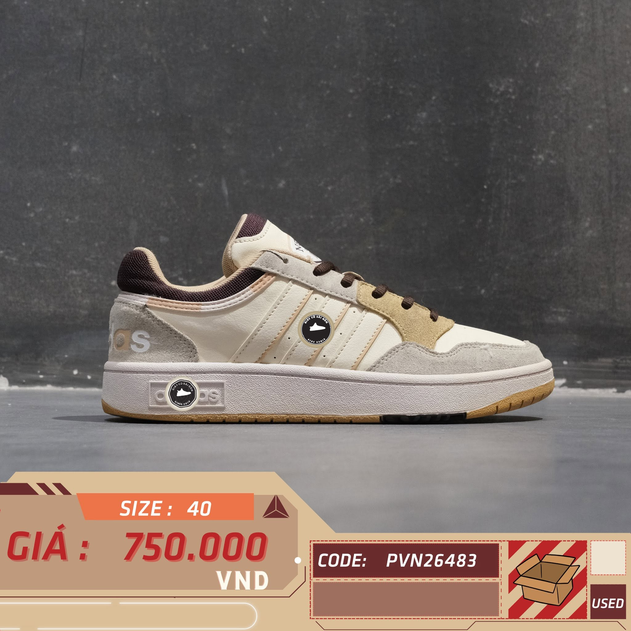 Adidas Hoops 3.0 Low Classic Vintage Shoes HP9372 Cũ Size 40 | Giày Cũ Sài Gòn PVN26483