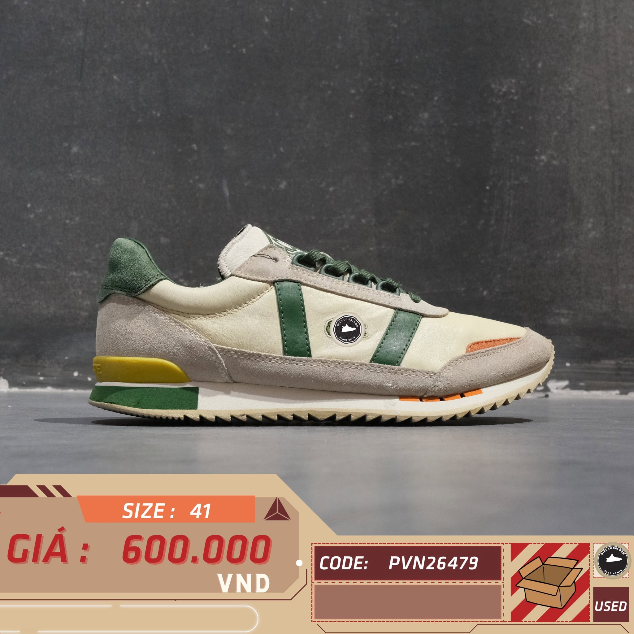 Lacoste Partner Retro 0121 3 Sma Off White Green 7 42SMA00651Y5 Cũ Size 41 | Giày Cũ Sài Gòn PVN26479