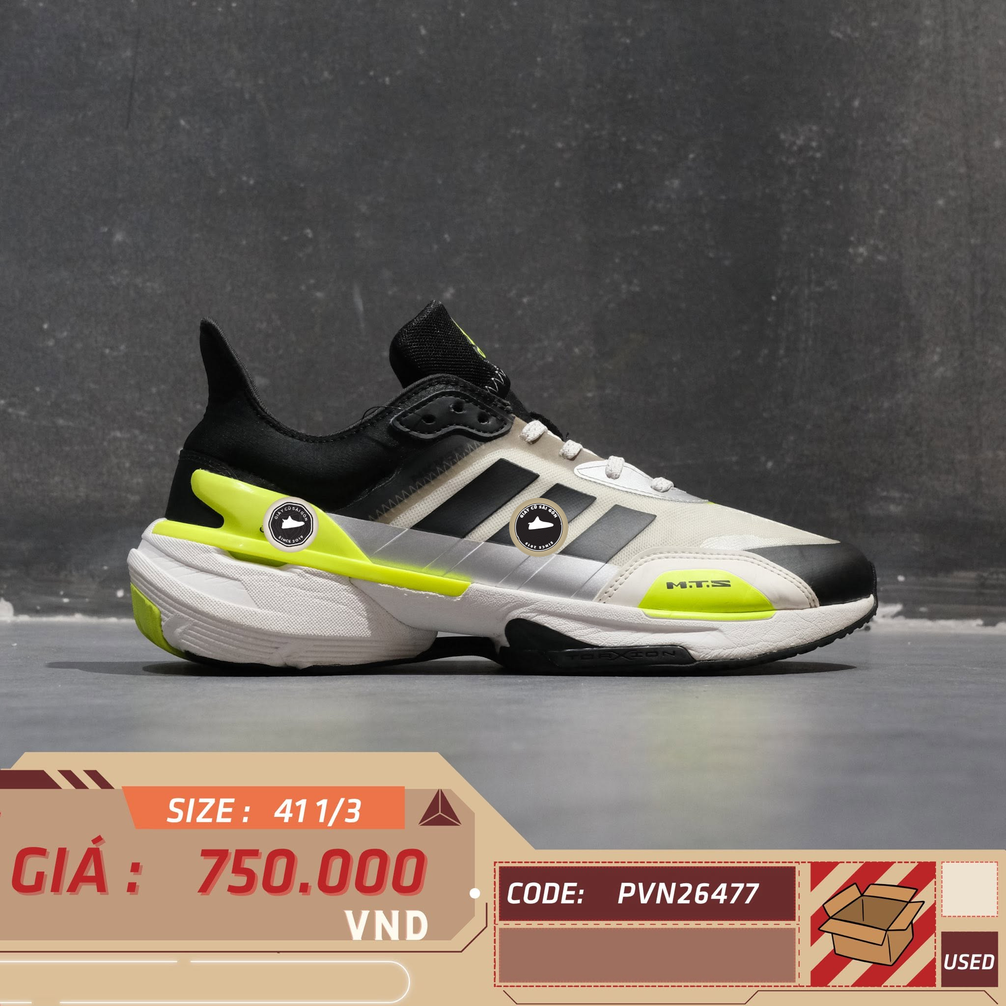 Adidas More Than Speed Black White Lucid Yellow 1/3 JH5788 Cũ Size 41 | Giày Cũ Sài Gòn PVN26477