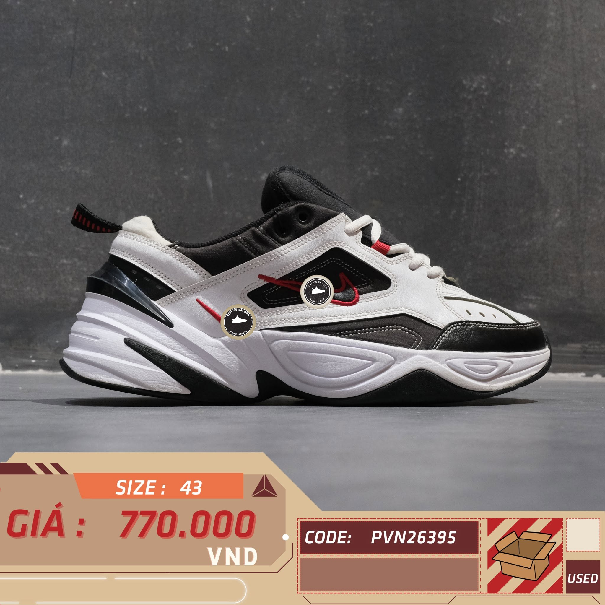 Nike M2K Tekno White Black University Red AV4789-104 Cũ Size 43 | Giày Cũ Sài Gòn PVN26395