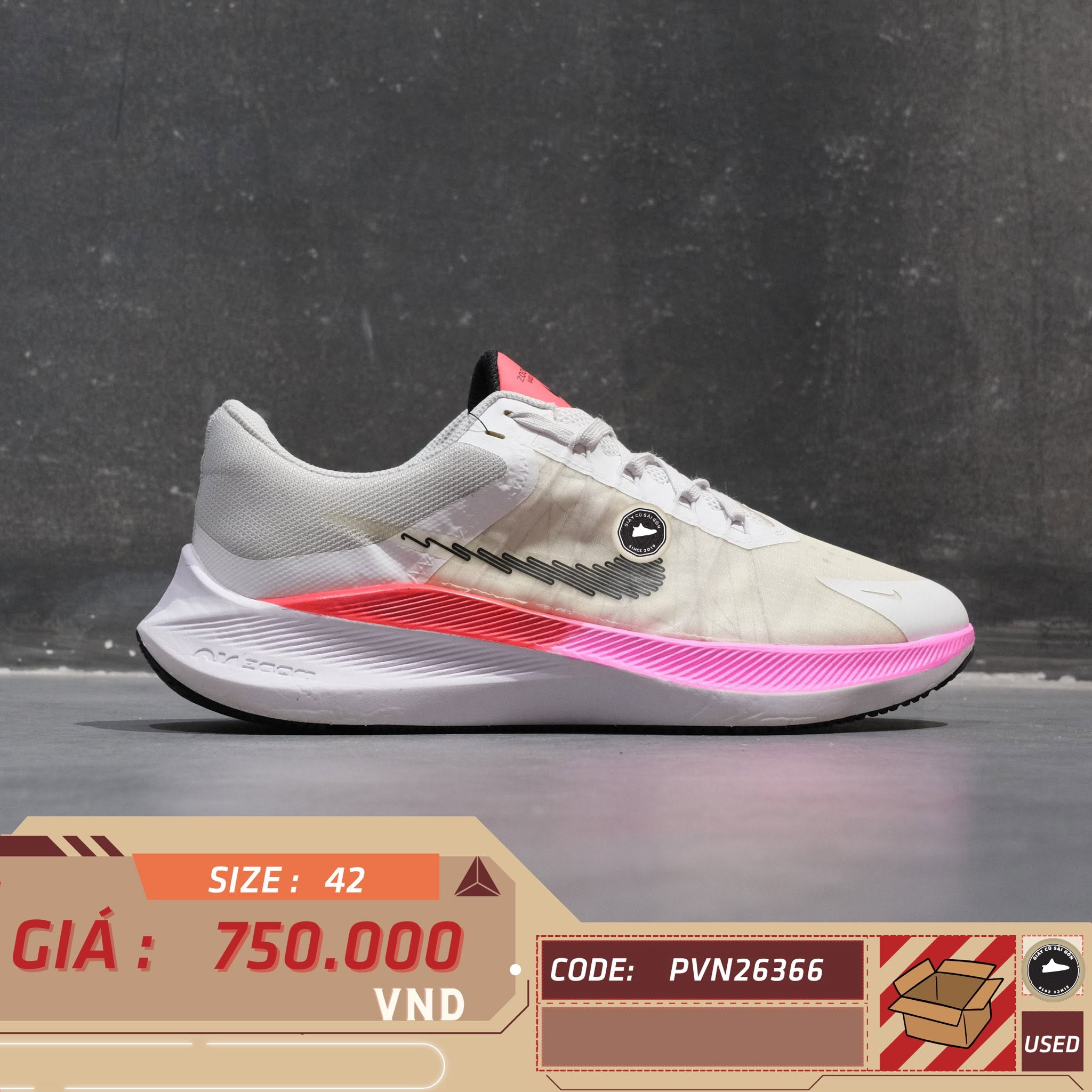 Nike Air Zoom Winflo 8 Rawdacious White Bright Crimson CW3419-100 Cũ Size 42 | Giày Cũ Sài Gòn PVN26366
