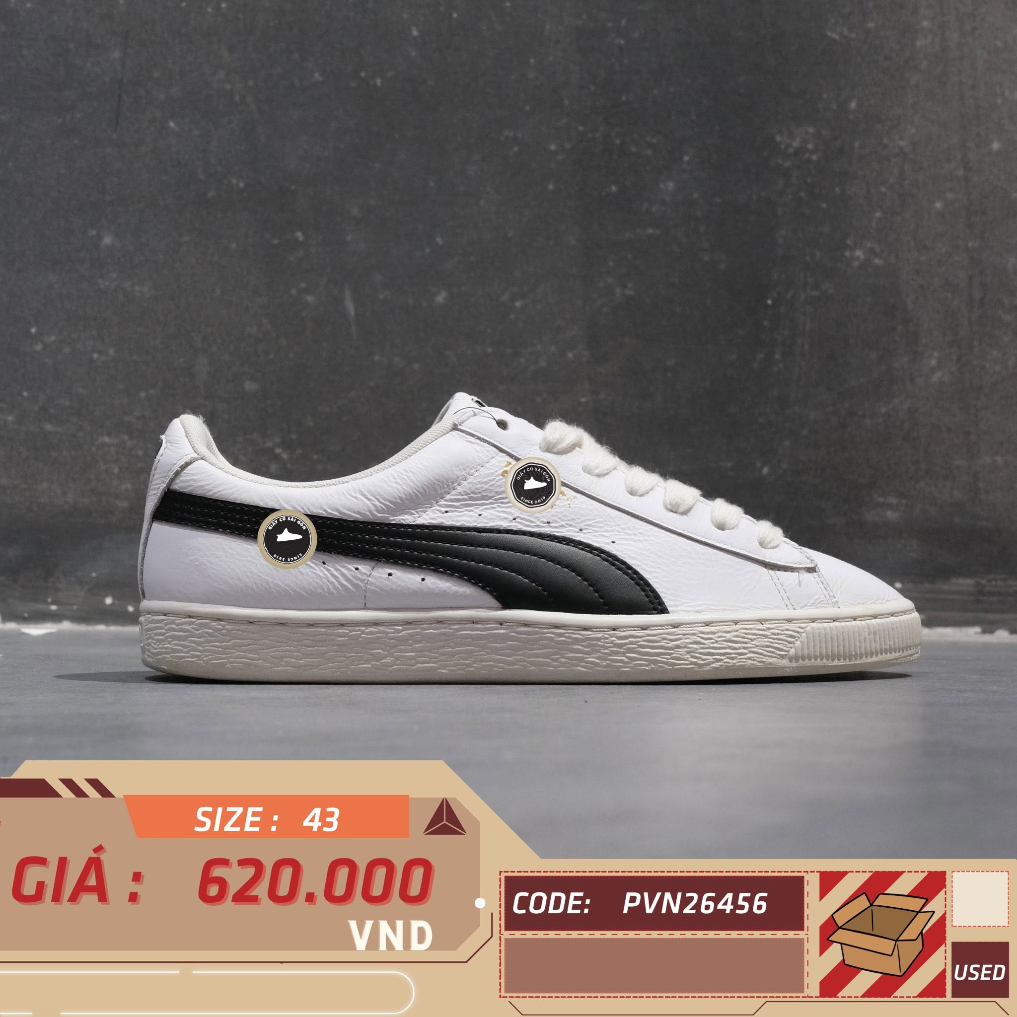 Puma Basket Classic Lfs White Black 354367-22 Cũ Size 43 | Giày Cũ Sài Gòn PVN26456