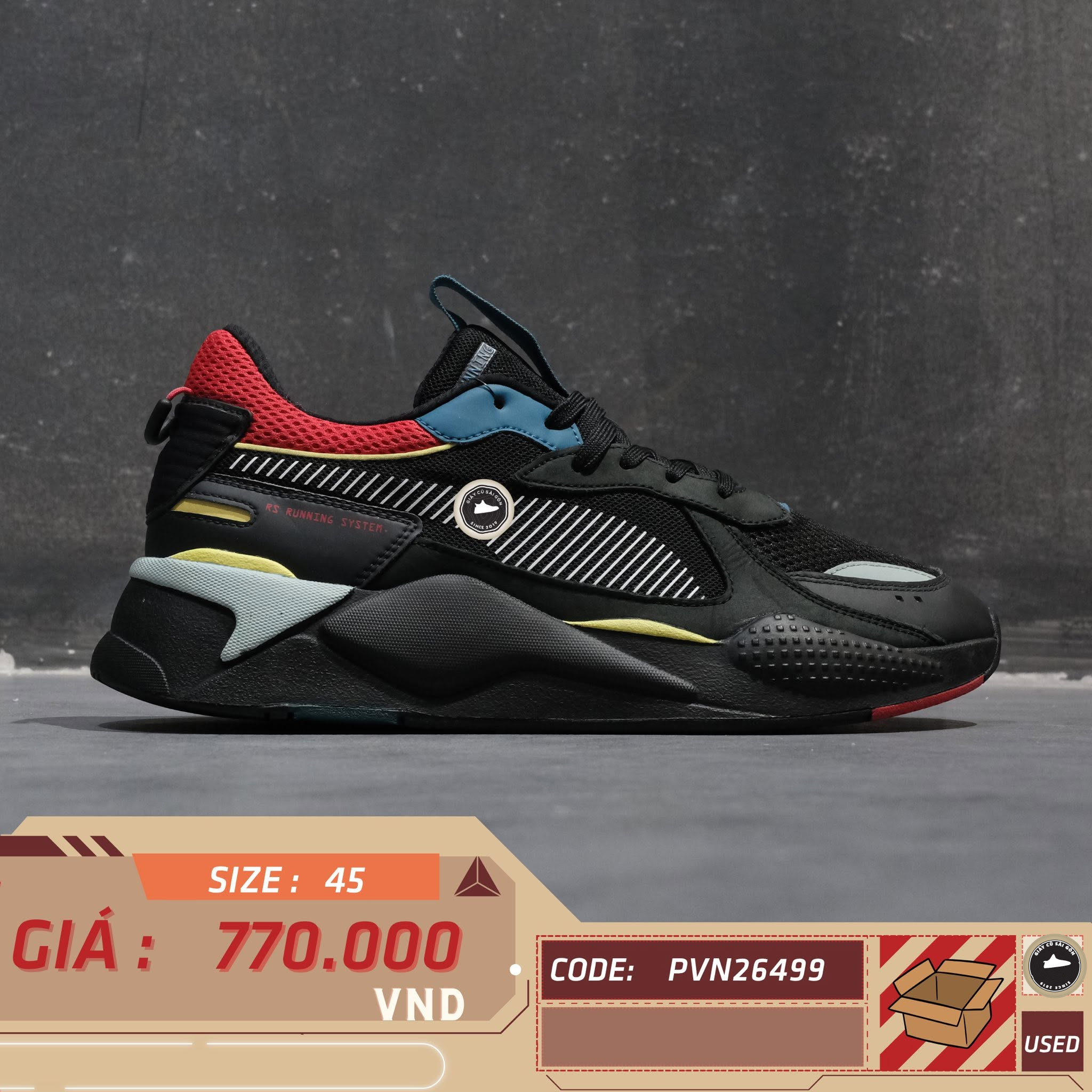 Puma Rs X³ Puzzle Black Castle Rock 372076-02 Cũ Size 45 | Giày Cũ Sài Gòn PVN26499