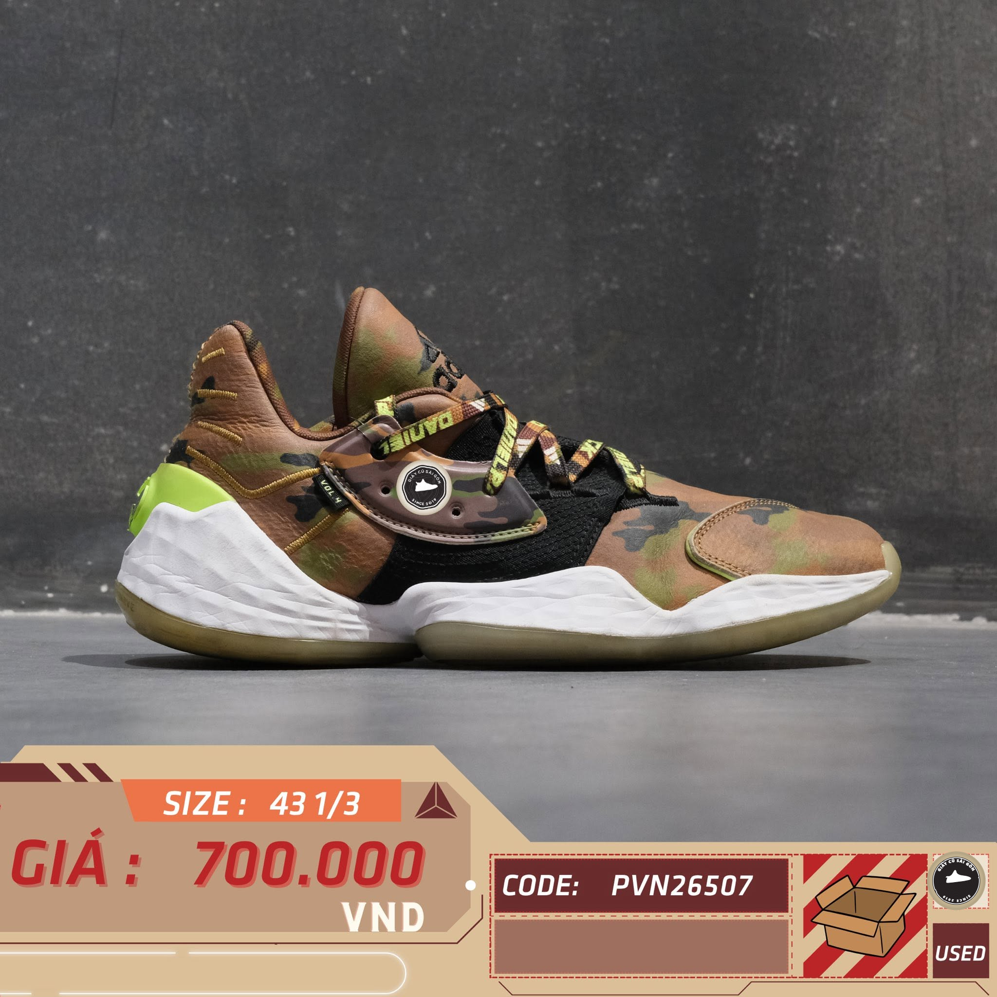 Adidas Harden Vol. 4 Daniel Patrick Camo 1/3 FY2789 Cũ Size 43 | Giày Cũ Sài Gòn PVN26507