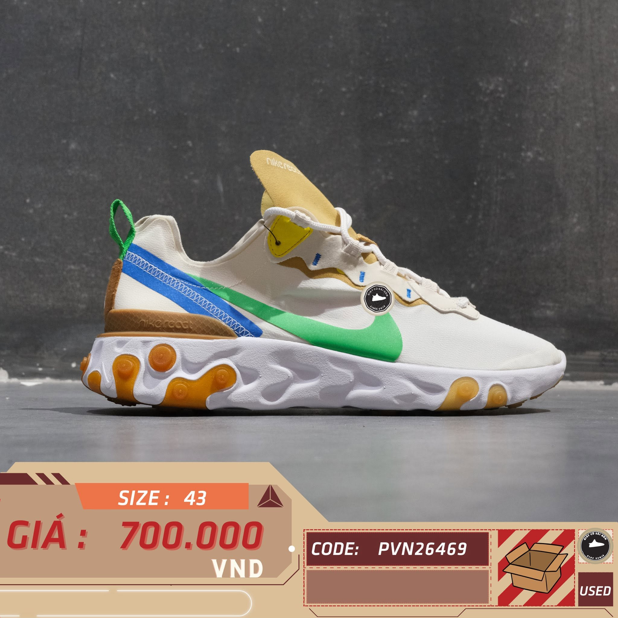 Nike React Element 55 Sail Light Thistle Aurora Green CZ3600-131 Cũ Size 43 | Giày Cũ Sài Gòn PVN26469
