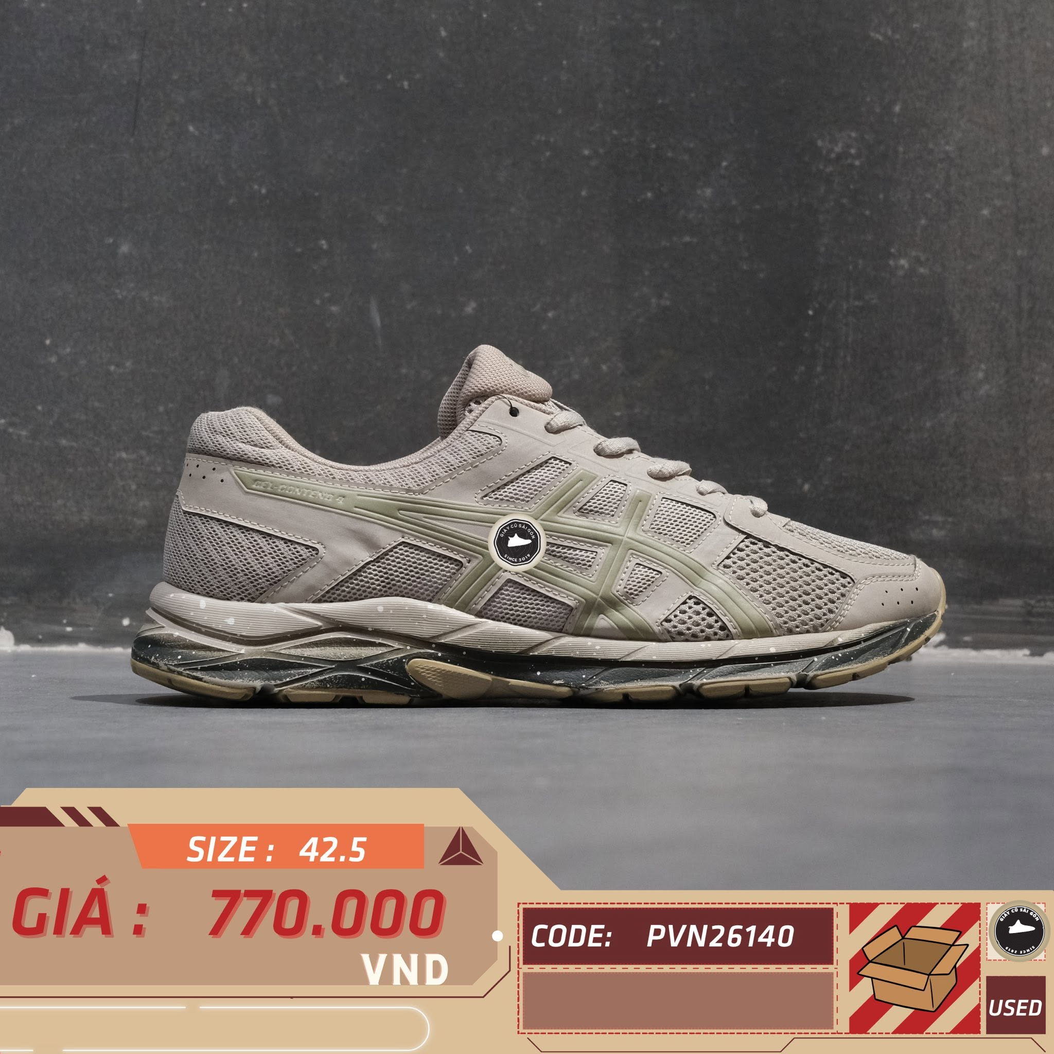 Asics Gel Contend 4 Stone Grey T8D4Q Cũ Size 42.5 | Giày Cũ Sài Gòn PVN26140