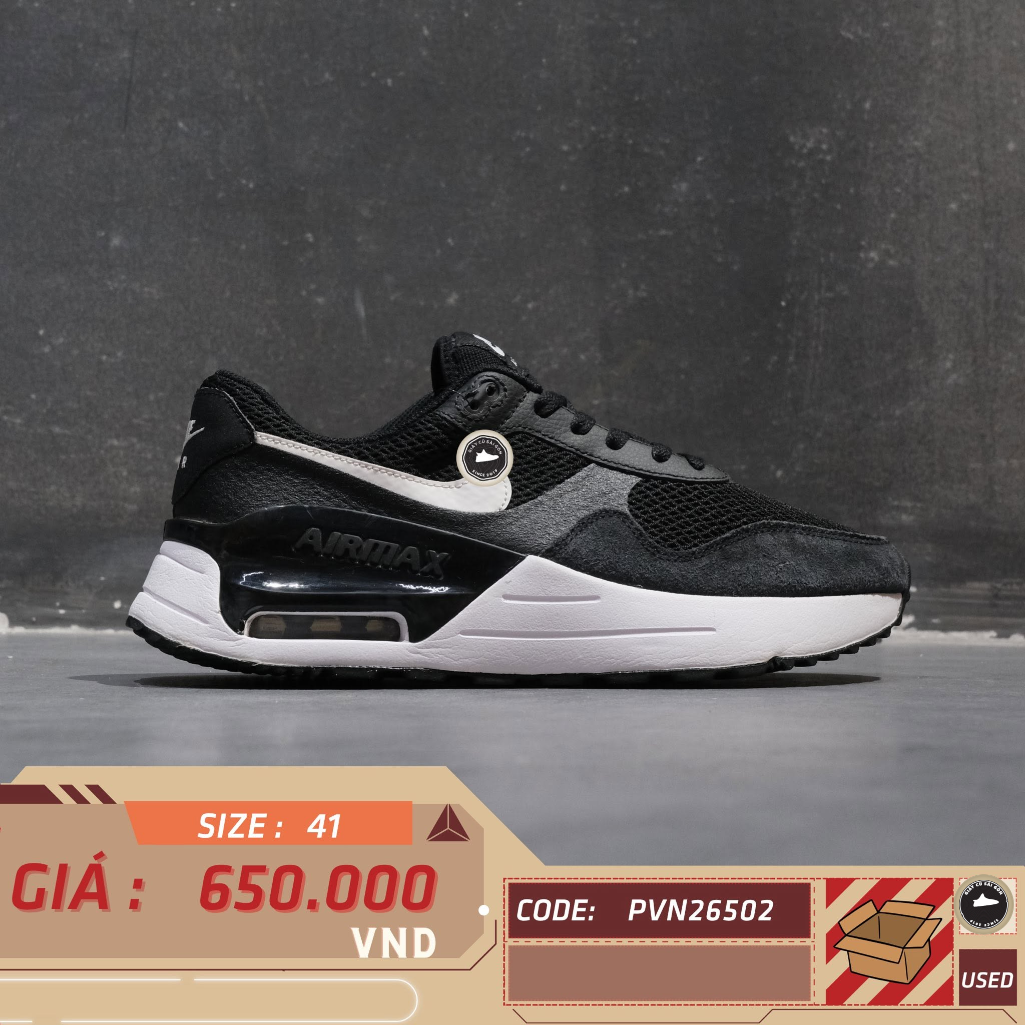 Nike Air Max Systm Black White Wolf Grey DM9537-001 Cũ Size 41 | Giày Cũ Sài Gòn PVN26502