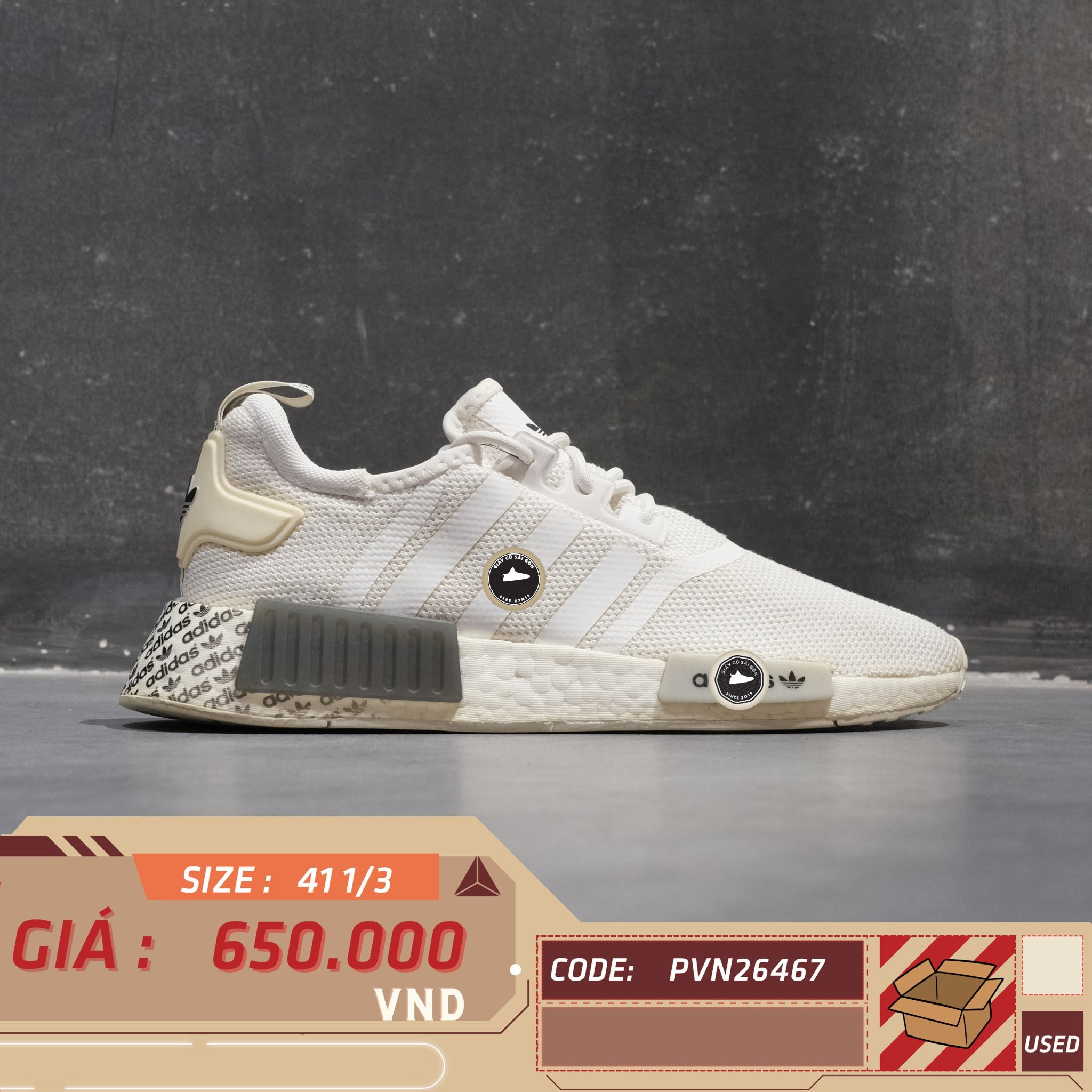 Adidas Originals NMD_R1 Cloud White Grey 1/3 HQ1445 Cũ Size 41 | Giày Cũ Sài Gòn PVN26467