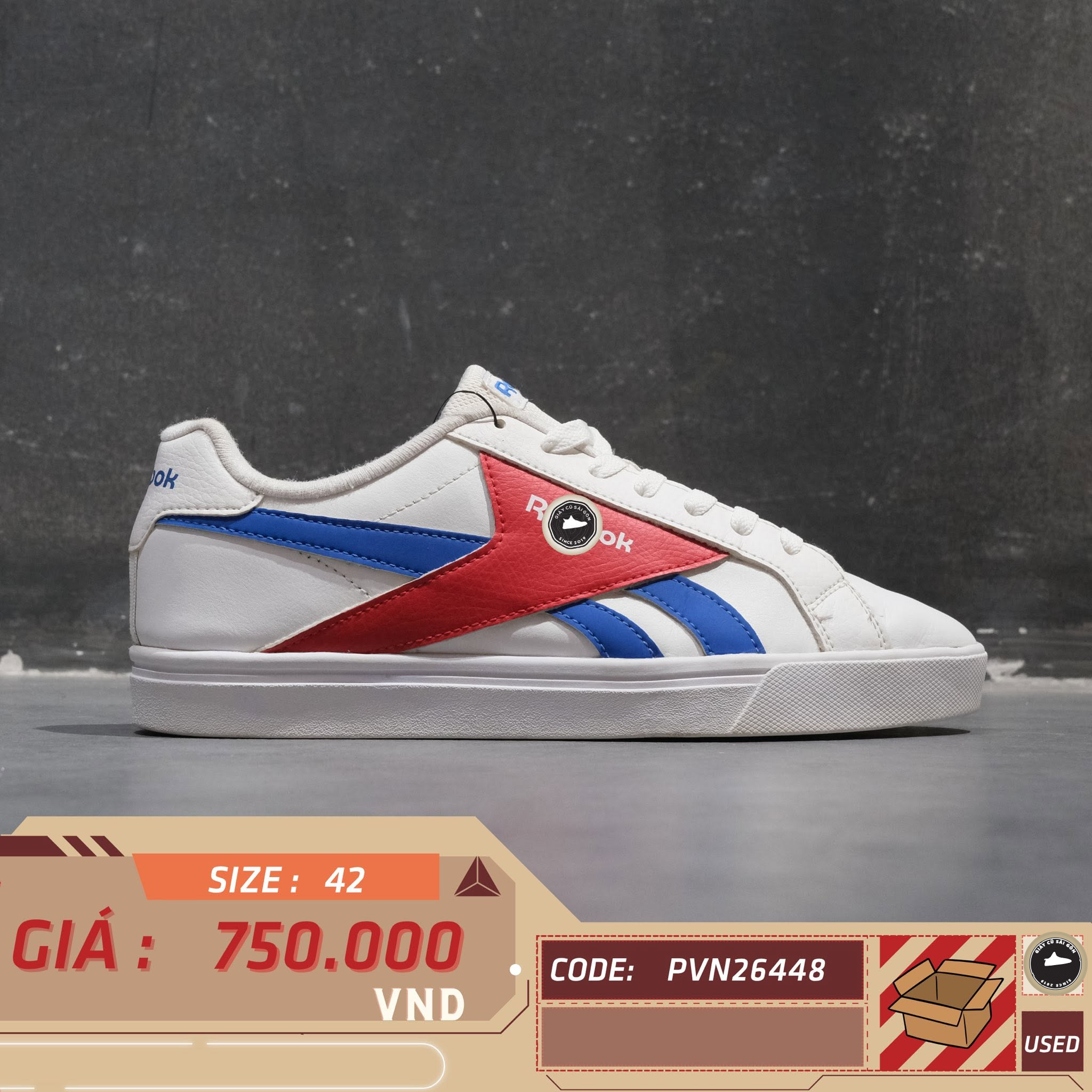 Reebok Royal Complete 3.0 Low White Vector Navy Vector Red FV9347 Cũ Size 42 | Giày Cũ Sài Gòn PVN26448