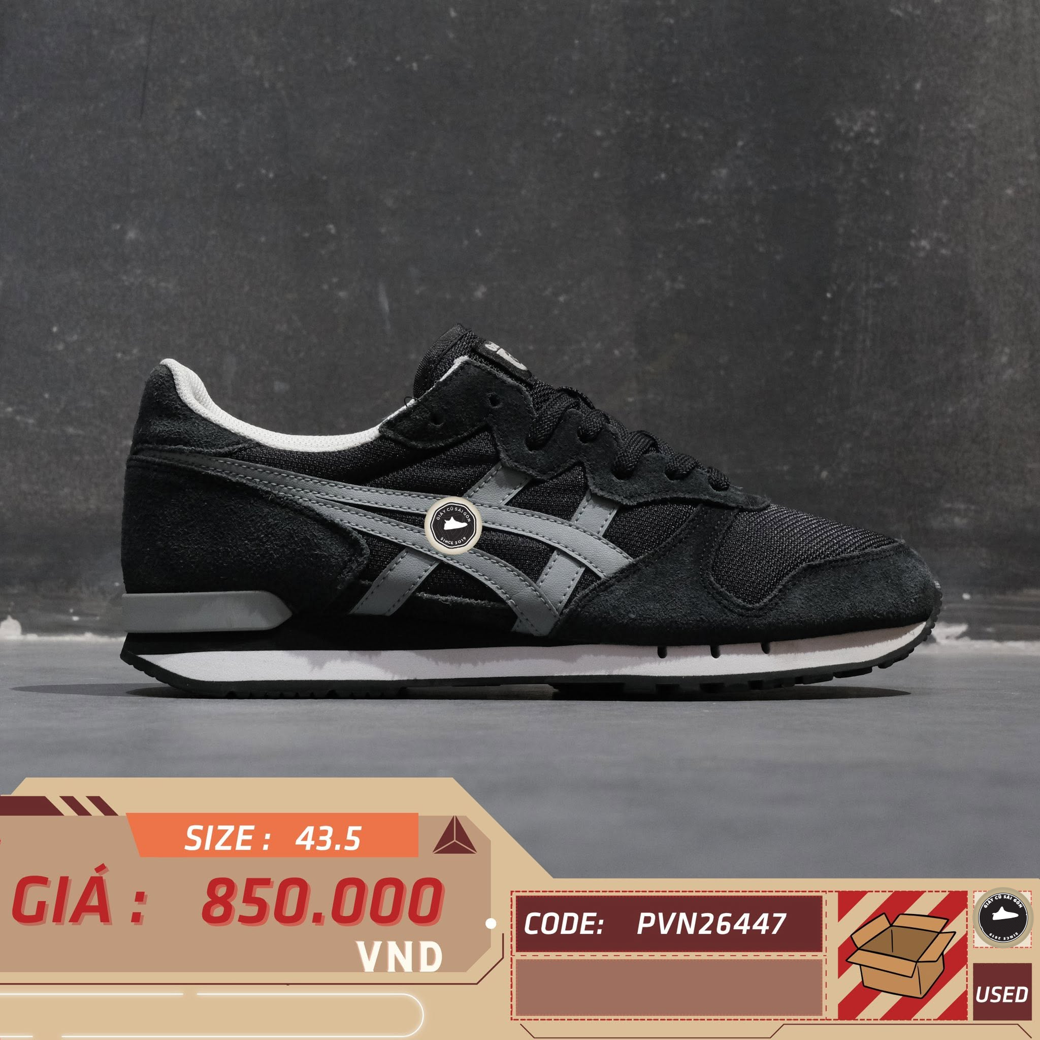 Onitsuka Tiger Alvarado Black Carbon D845L Cũ Size 43.5 | Giày Cũ Sài Gòn PVN26447