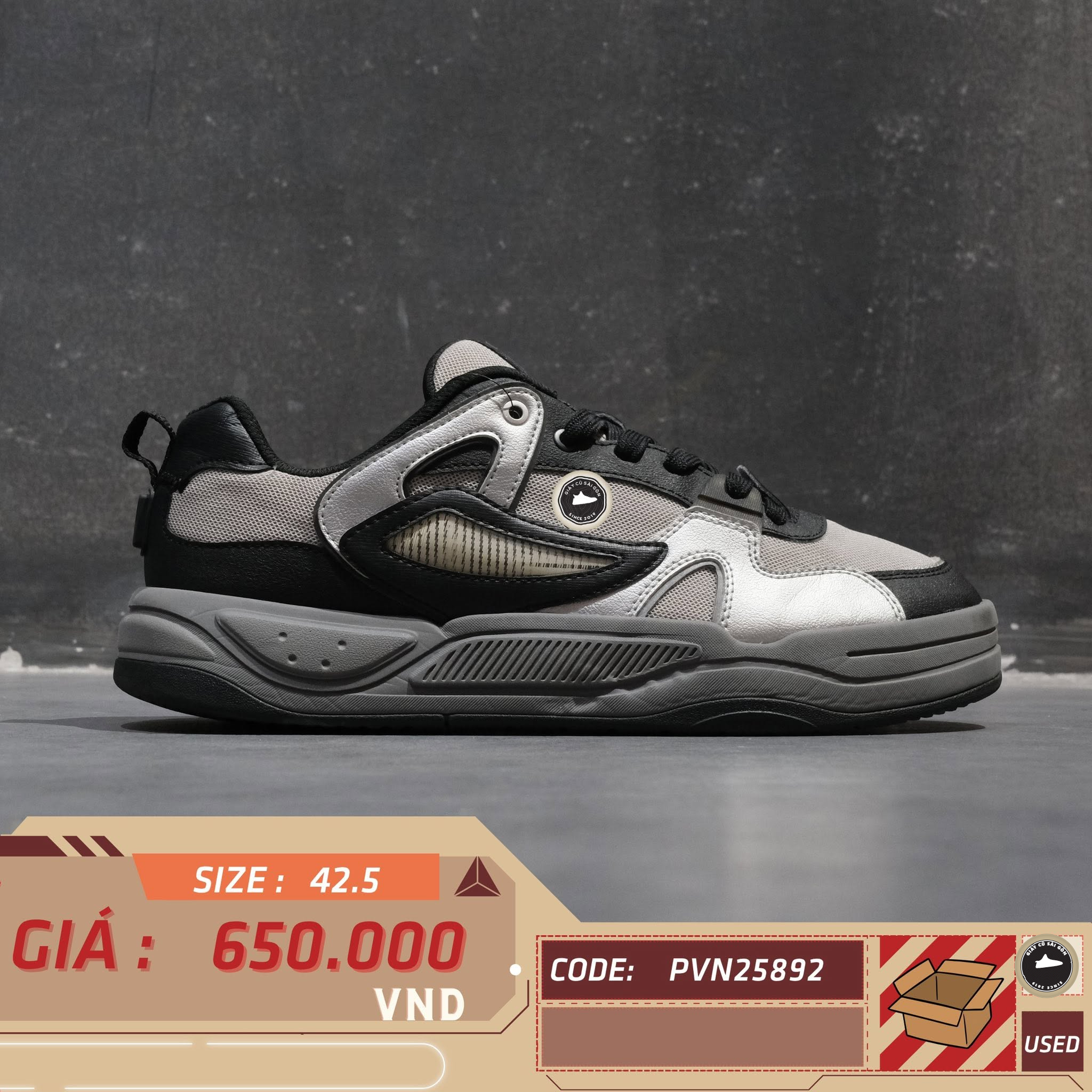 Fila Bank Ii Black Grey Silver T12M422304FGB CHUNKY HI Cũ Size 42.5 | Giày Cũ Sài Gòn PVN25892