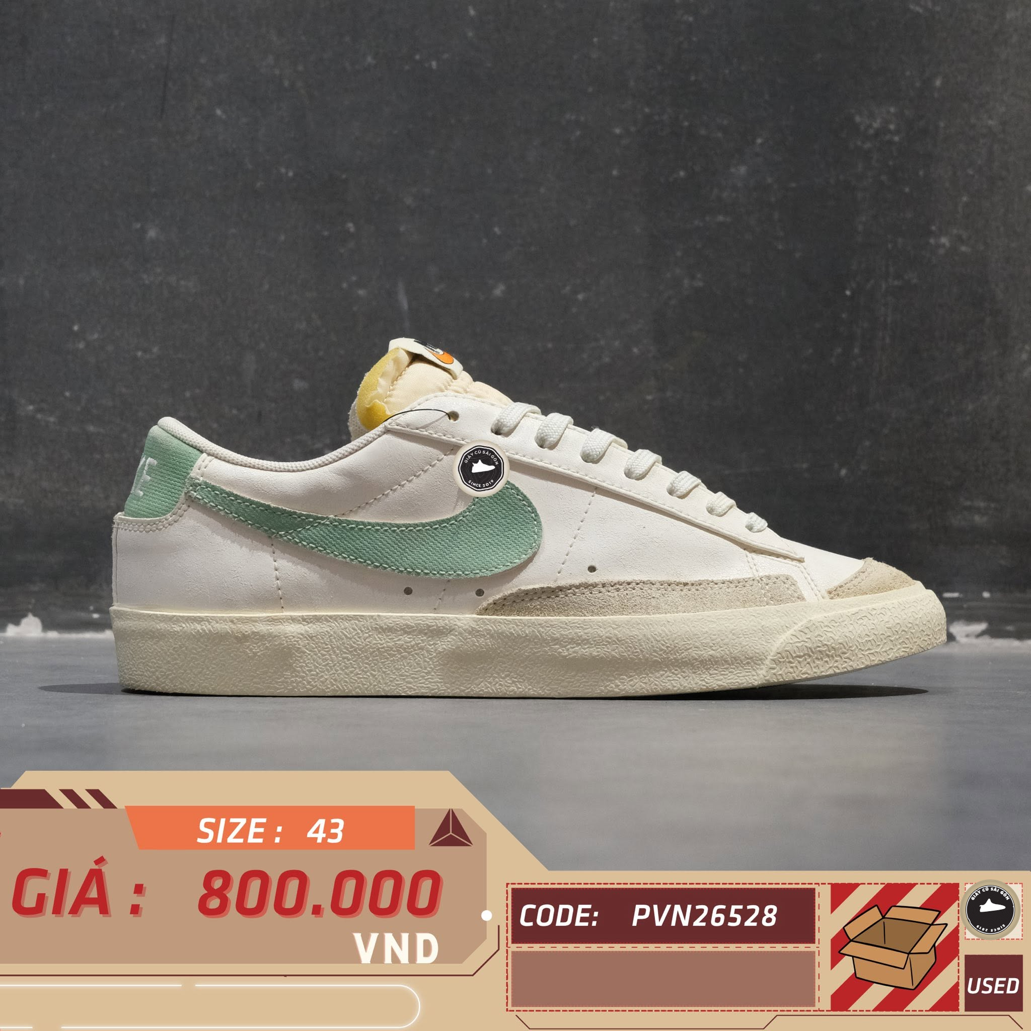Nike Blazer Low '77 Vintage White Enamel Green DO9799-100 Cũ Size 43 | Giày Cũ Sài Gòn PVN26528