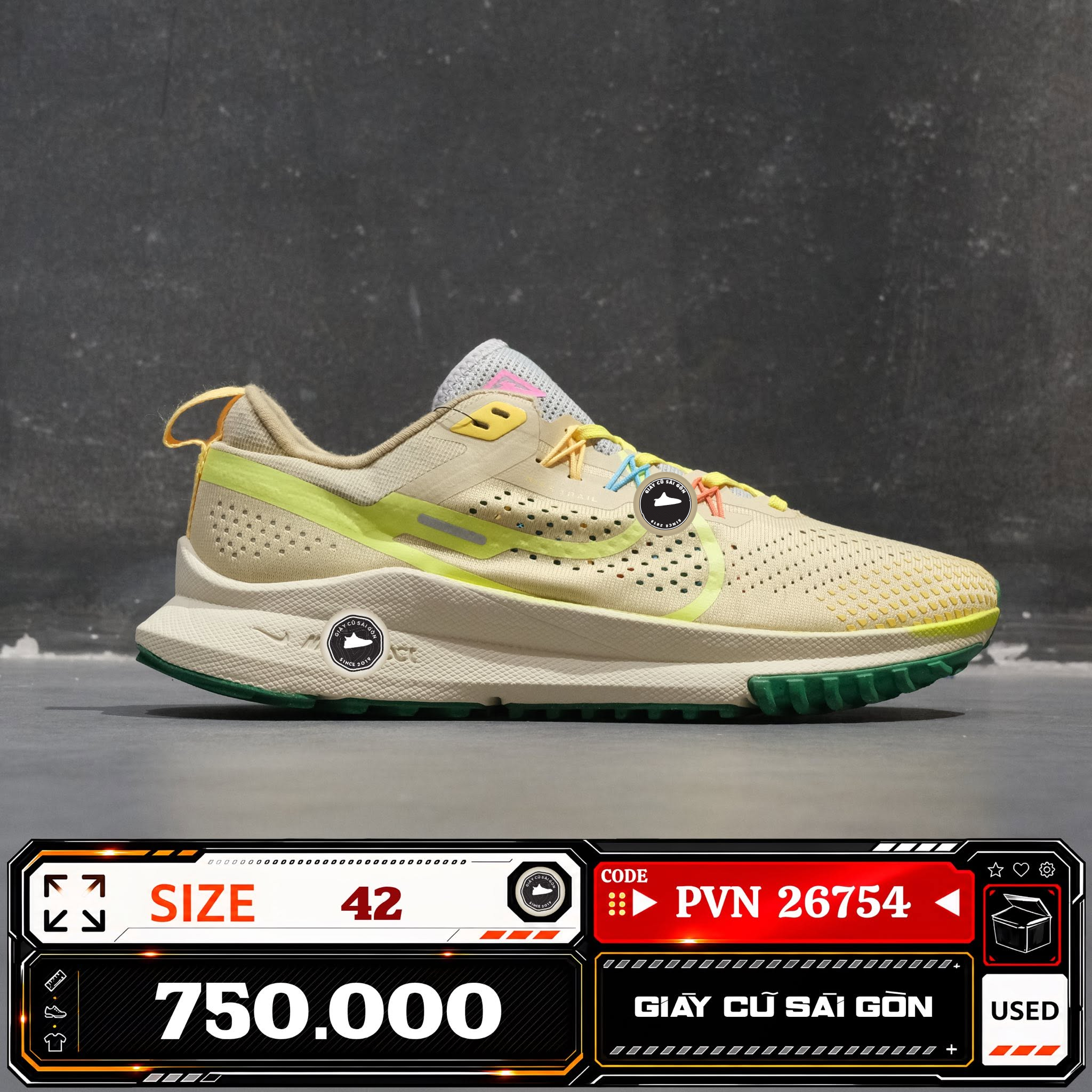 Nike React Pegasus Trail 4 Team Gold Baltic Blue Stadium Green Volt DJ6158-700 Cũ Size 42 | Giày Cũ Sài Gòn PVN26754