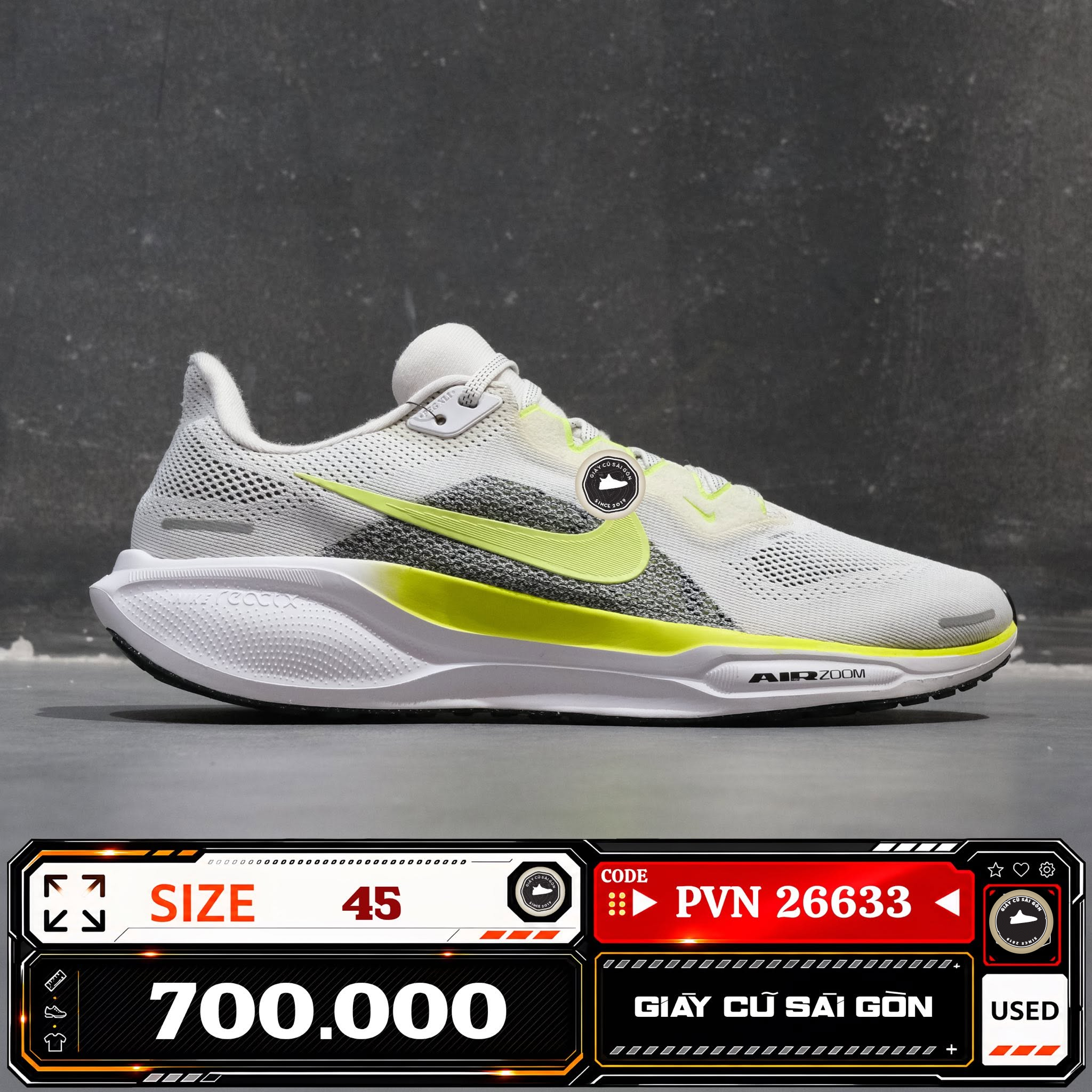 Nike Air Zoom Pegasus 41 White Volt FD2722-104 Cũ Size 45 | Giày Cũ Sài Gòn PVN26633