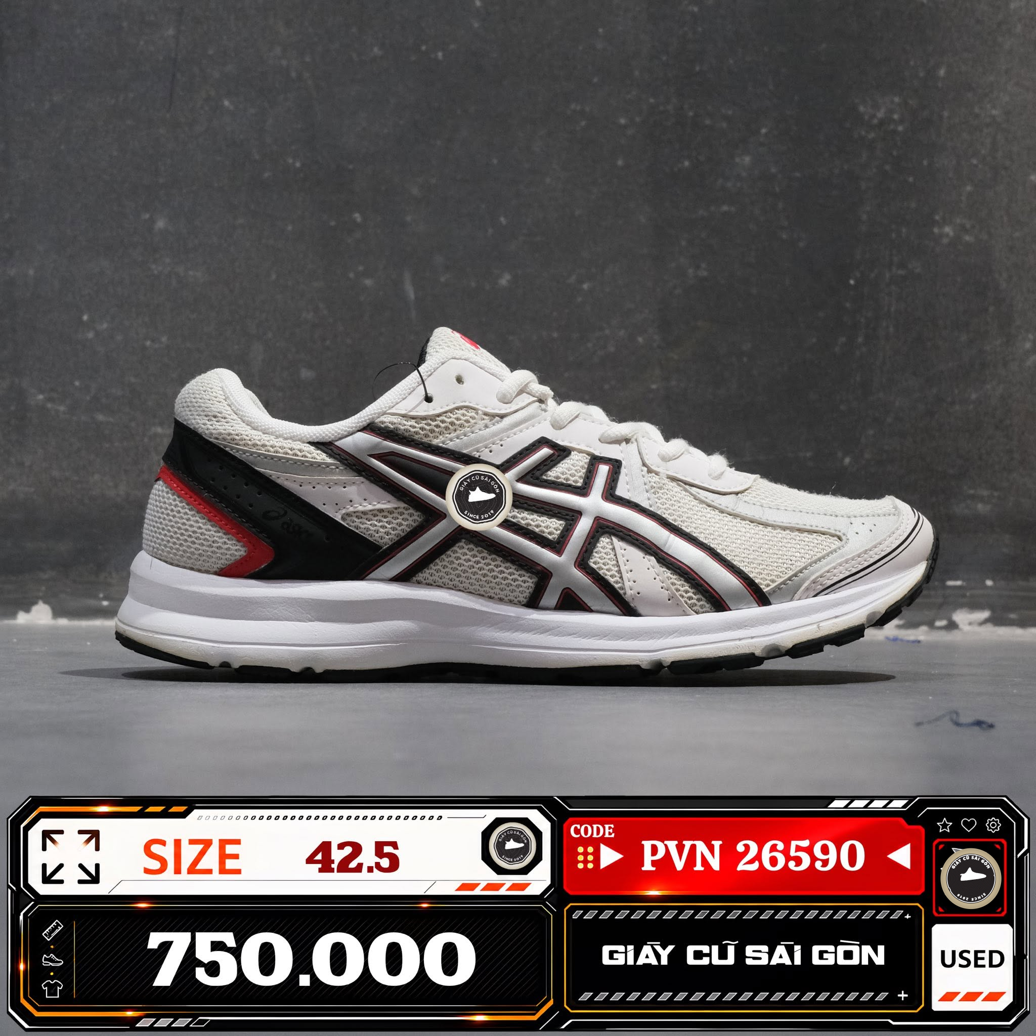 Asics Jog 100 S 2E Wide White Black Classic Red 1201A325 1201A3-25 Cũ Size 42.5 | Giày Cũ Sài Gòn PVN26590