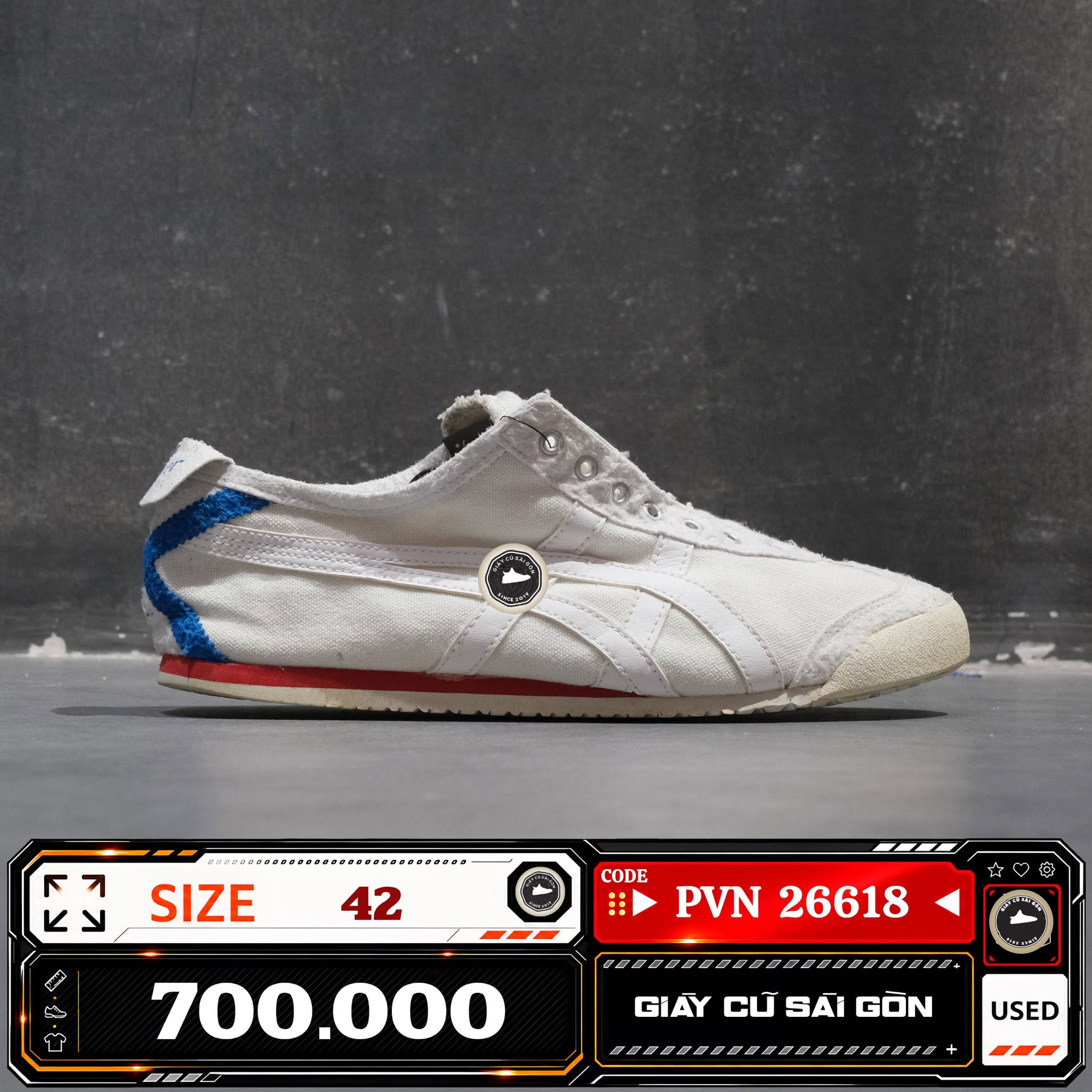 Onitsuka Tiger Mexico 66 Slip On White Tricolor D3K0N MEXICO-66 Cũ Size 42 | Giày Cũ Sài Gòn PVN26618