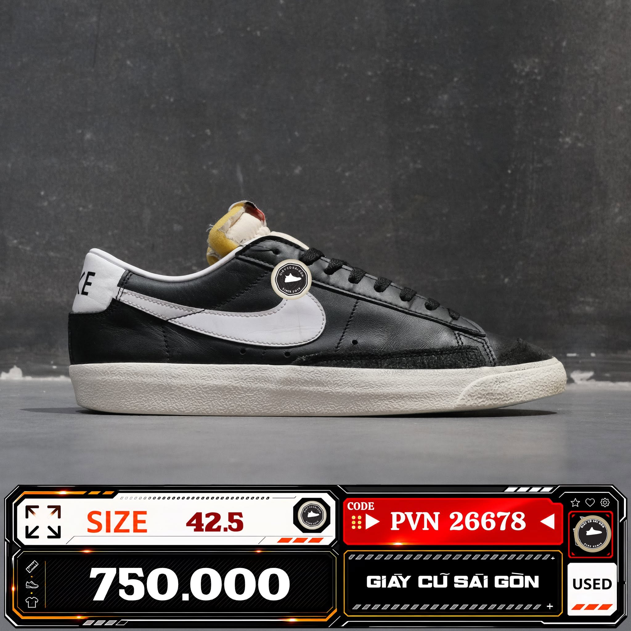 Nike Blazer Low '77 Vintage Black White DA6364-001 Cũ Size 42.5 | Giày Cũ Sài Gòn PVN26678