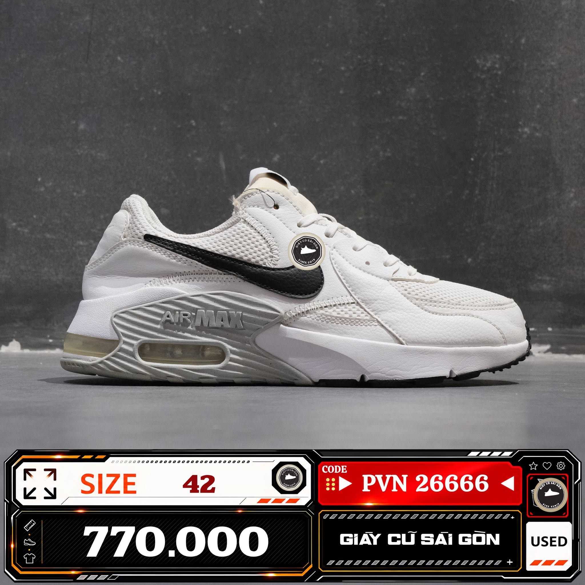 Nike Air Max Excee White Pure Platinum Black CD4165-100 Cũ Size 42 | Giày Cũ Sài Gòn PVN26666