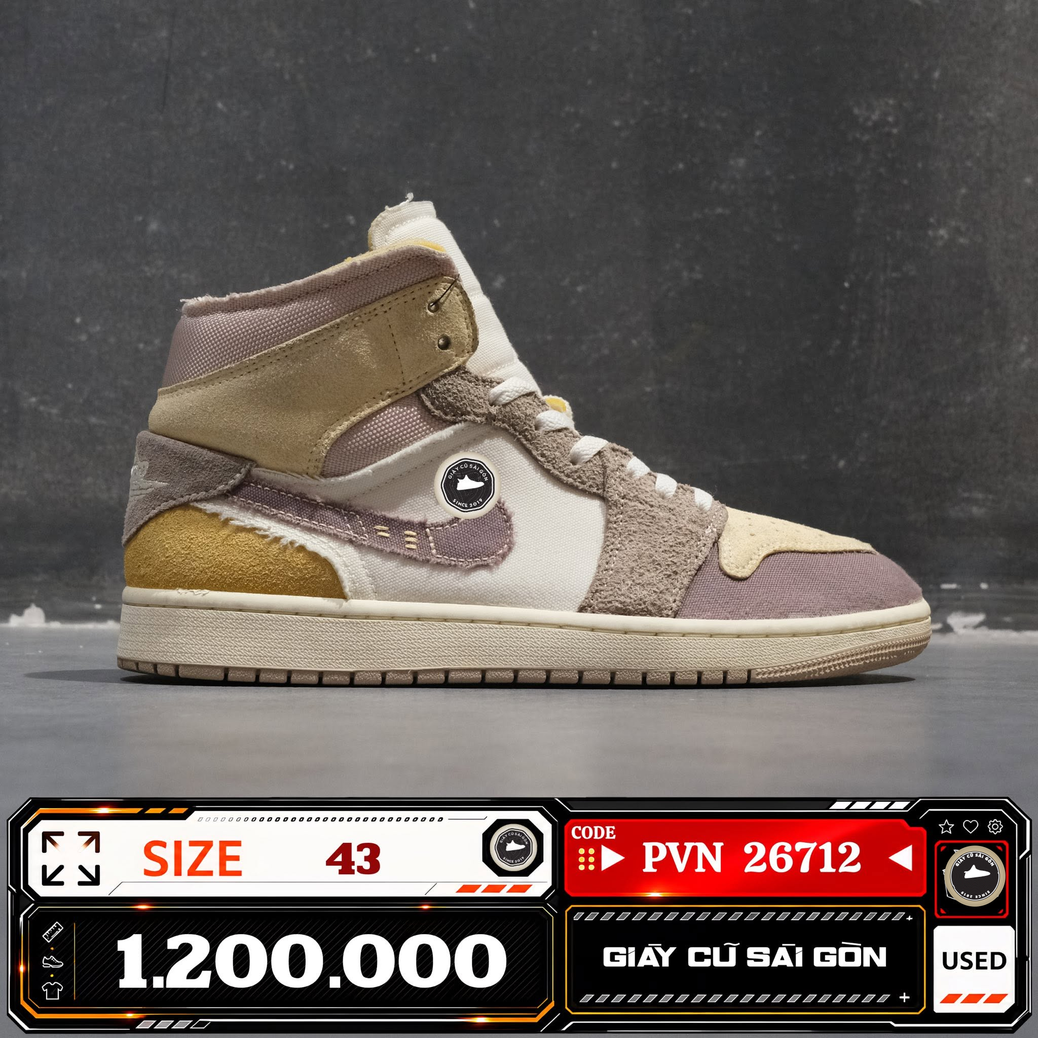 Air Jordan 1 Mid Se Craft Inside Out Taupe Haze DM9652-102 Cũ Size 43 | Giày Cũ Sài Gòn PVN26712