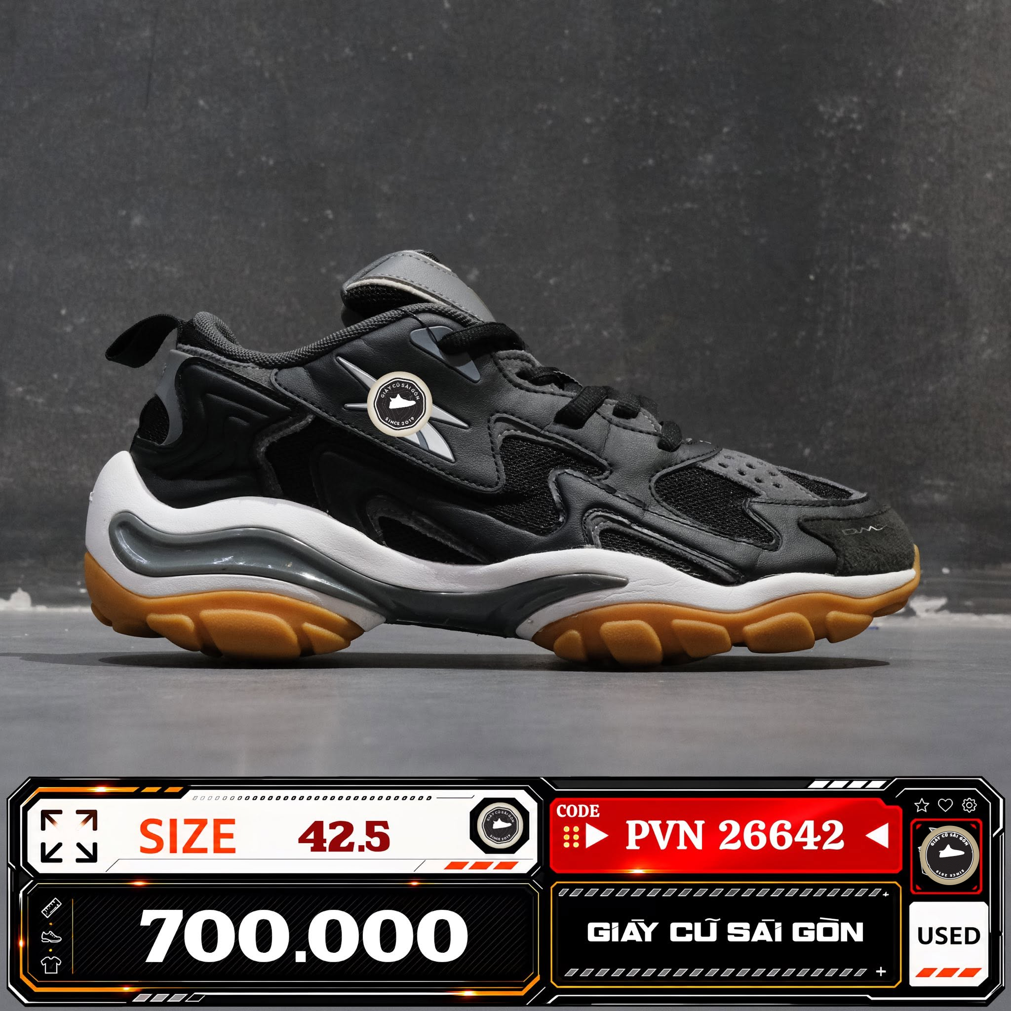 Reebok Dmx Series 1600 Black Alloy White Gum CN7737 Cũ Size 42.5 | Giày Cũ Sài Gòn PVN26642