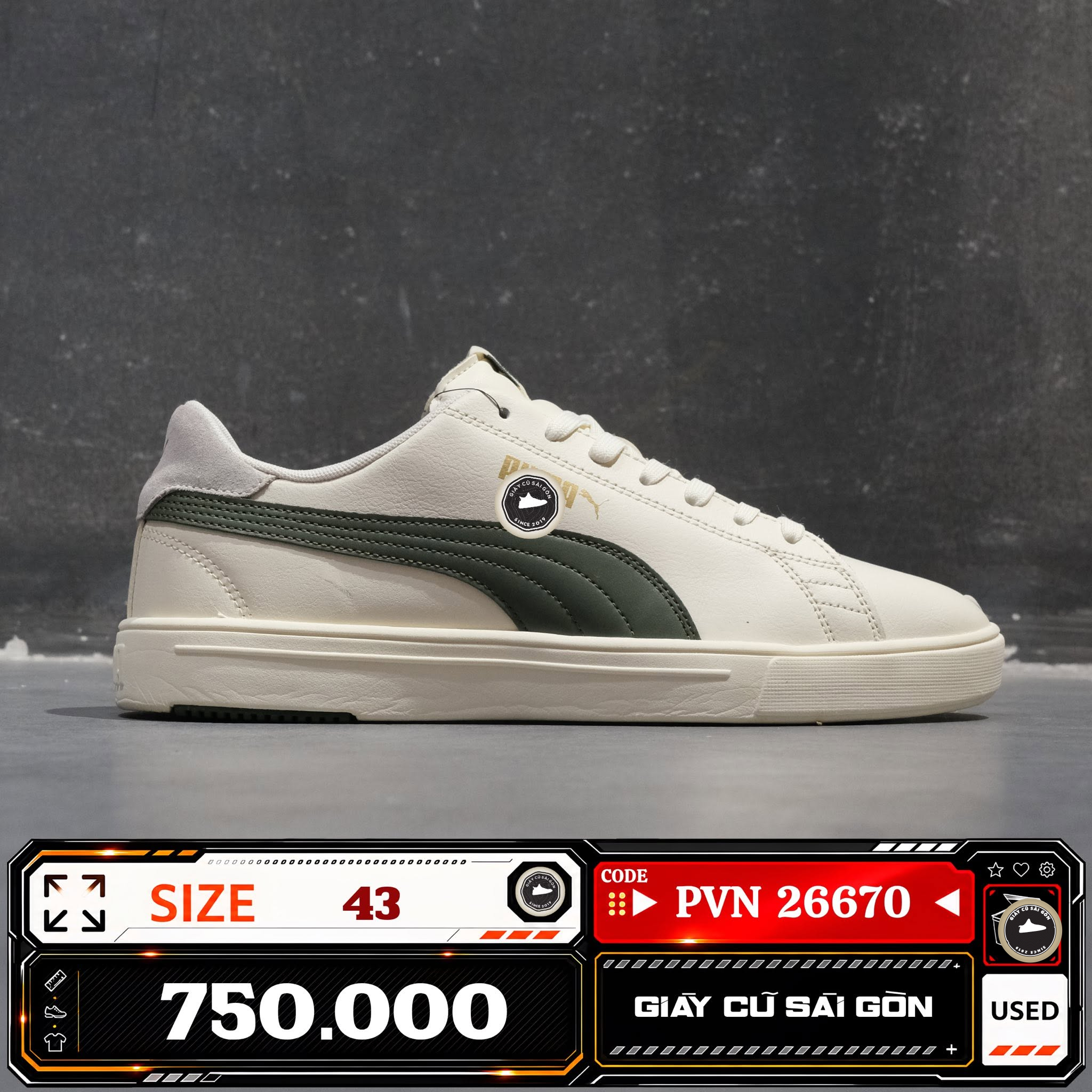 Puma Serve Pro Lite Whisper White Thyme 374902-13 Cũ Size 43 | Giày Cũ Sài Gòn PVN26670