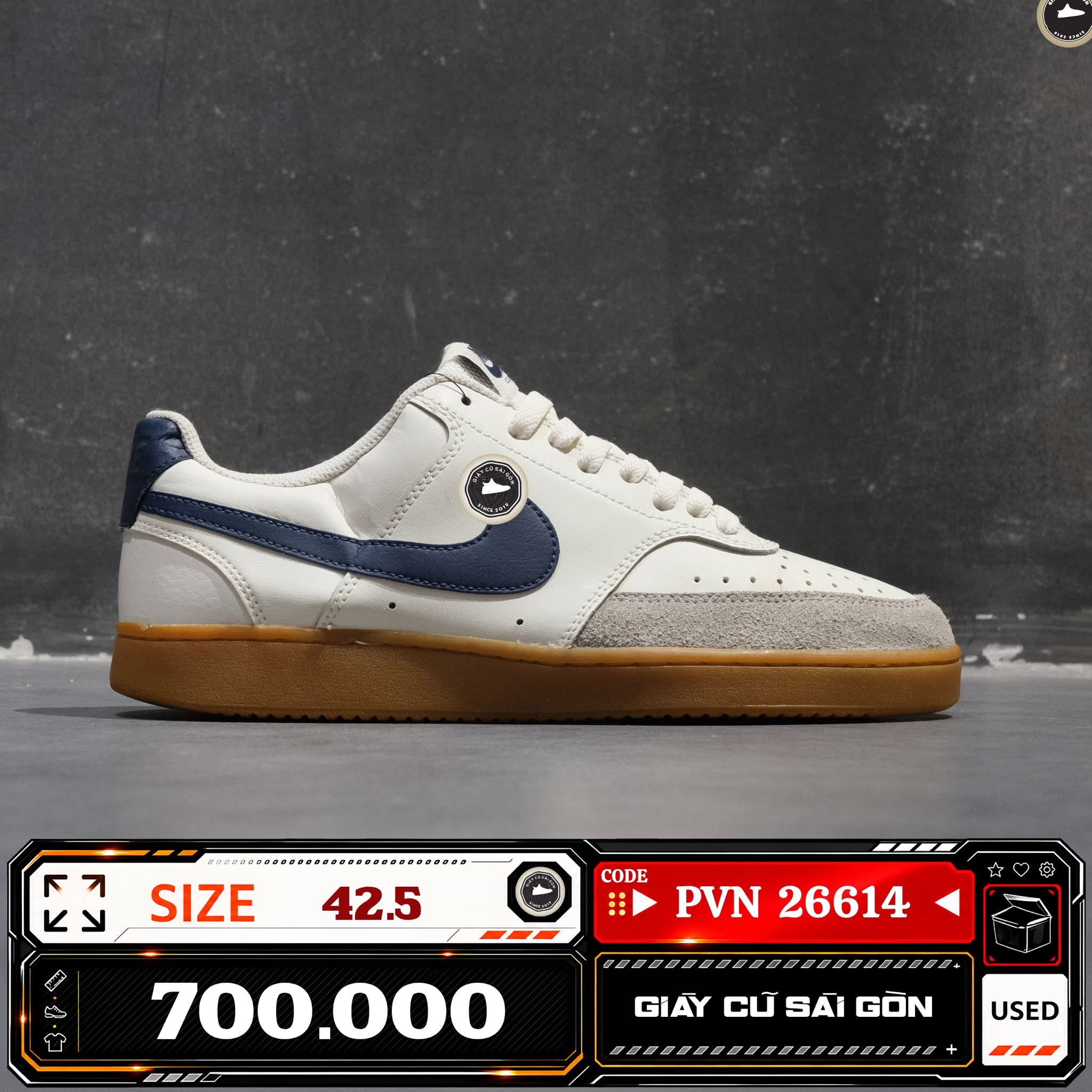 Nike Court Vision Low Next Nature Sail Midnight Navy Gum Light Brown HF1068-133 Cũ Size 42.5 | Giày Cũ Sài Gòn PVN26614