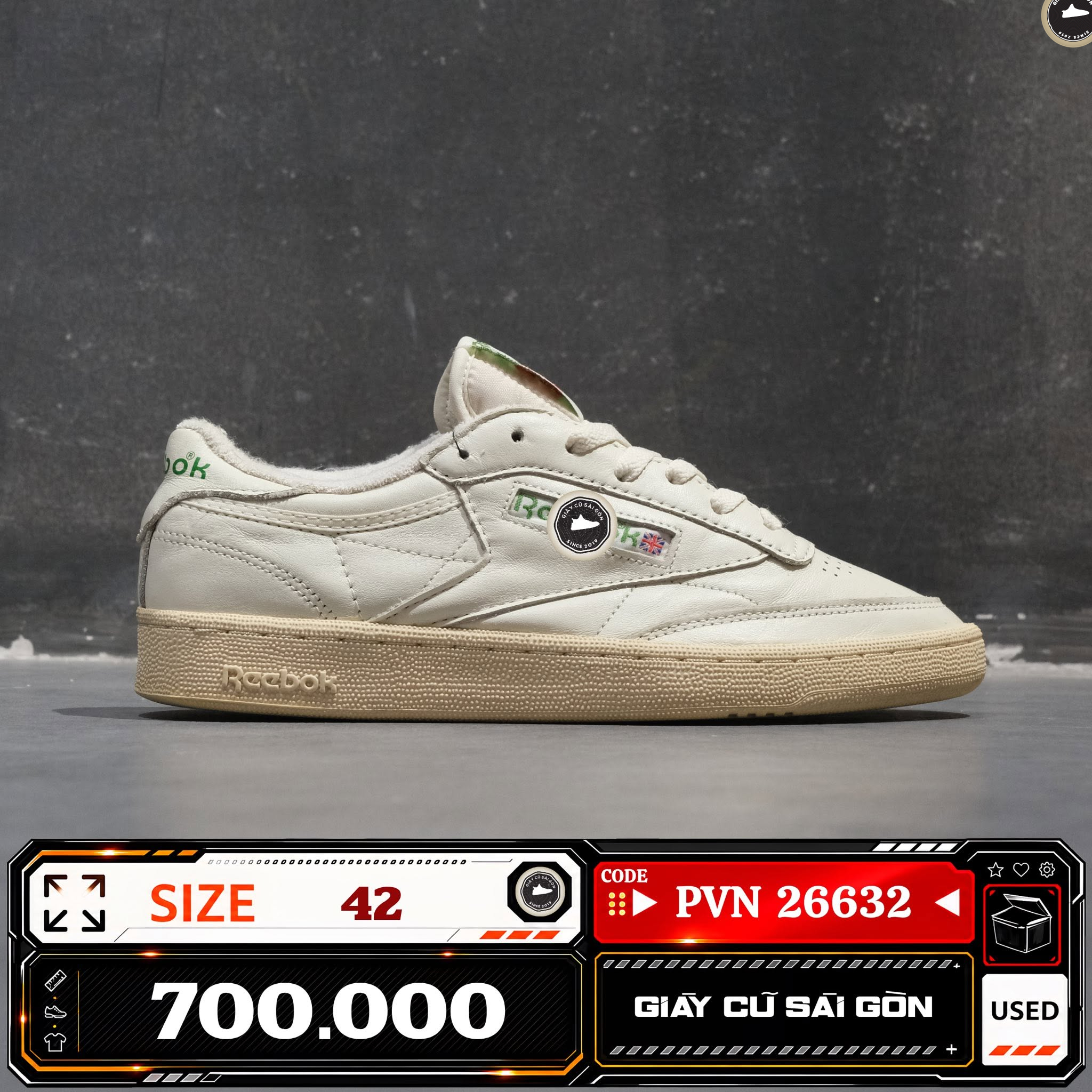 Reebok Club C 85 Vintage Chalk Alabaster Glen Green DV6434 Cũ Size 42 | Giày Cũ Sài Gòn PVN26632