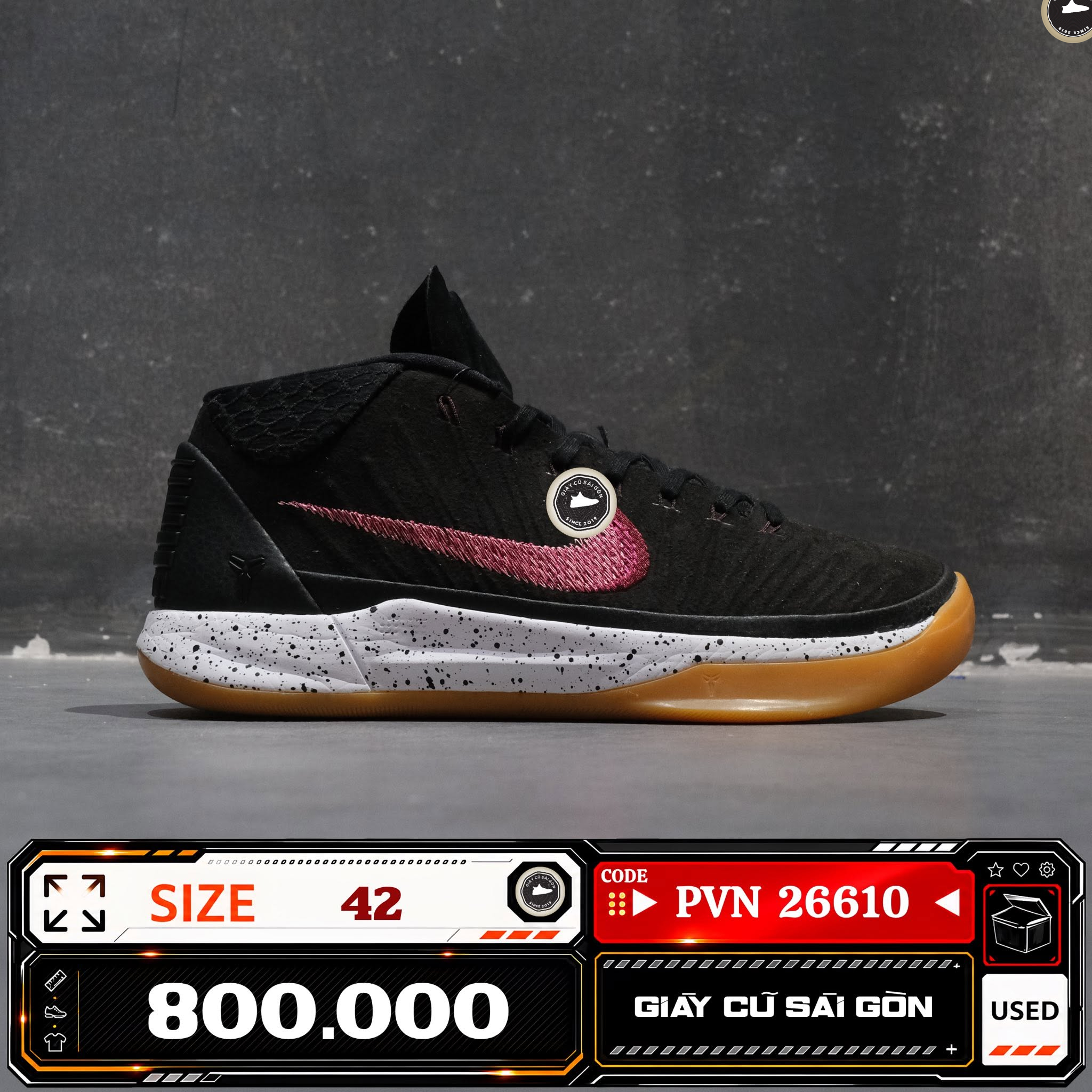Nike Kobe A.d. Mid 'black Gum' 922482-006 Cũ Size 42 | Giày Cũ Sài Gòn PVN26610