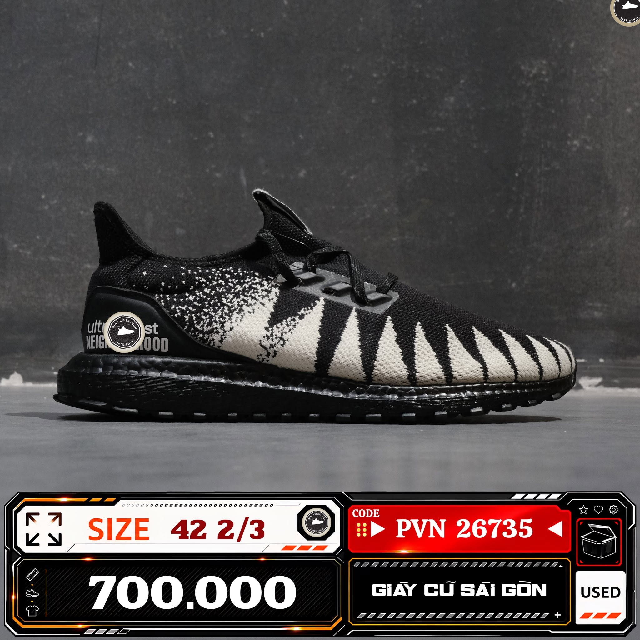 Adidas Ultraboost Neighborhood Black White 2/3 FU7313 Cũ Size 42 | Giày Cũ Sài Gòn PVN26735