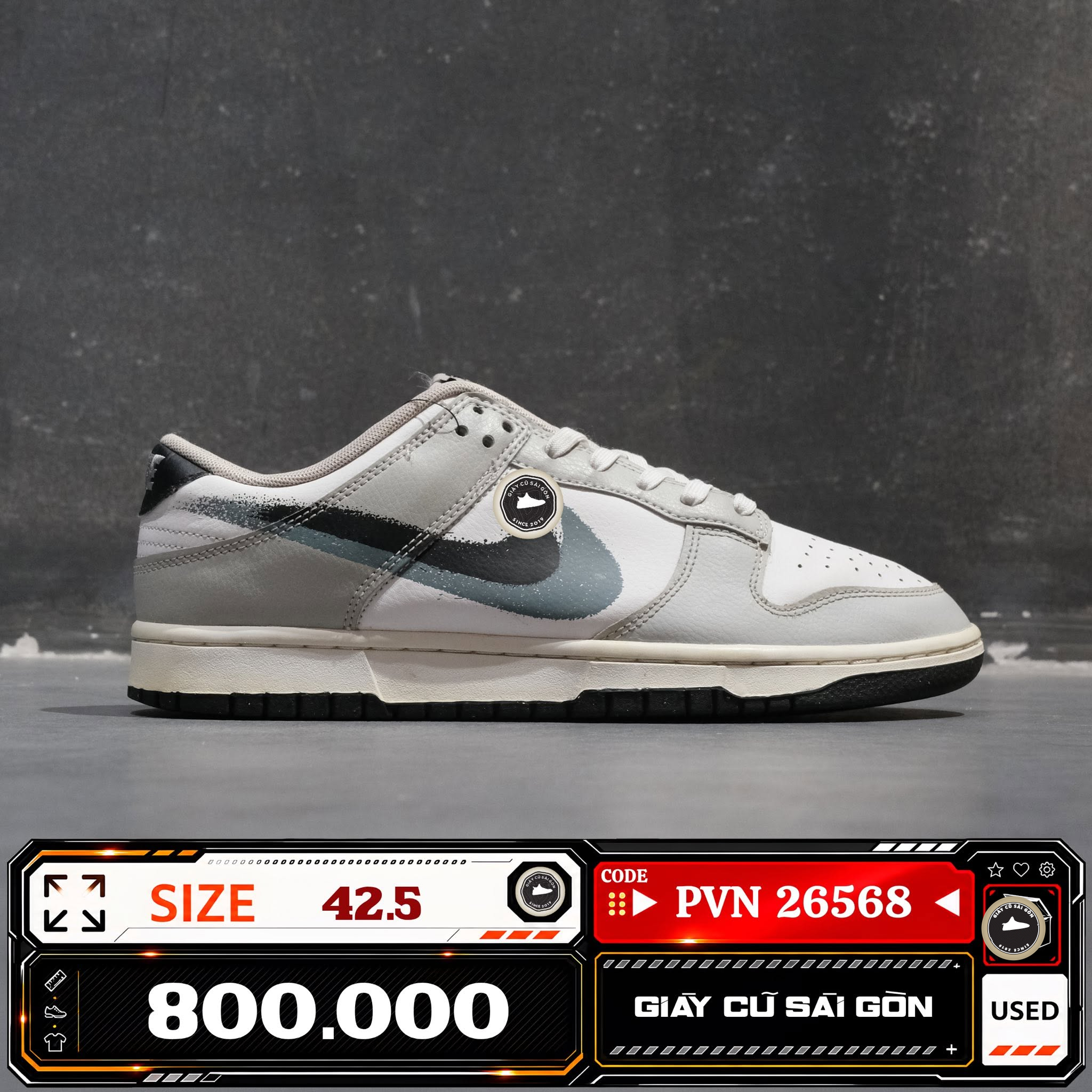 Nike Dunk Low Spray Paint Swoosh Grey Fog FD0661-100 Cũ Size 42.5 | Giày Cũ Sài Gòn PVN26568