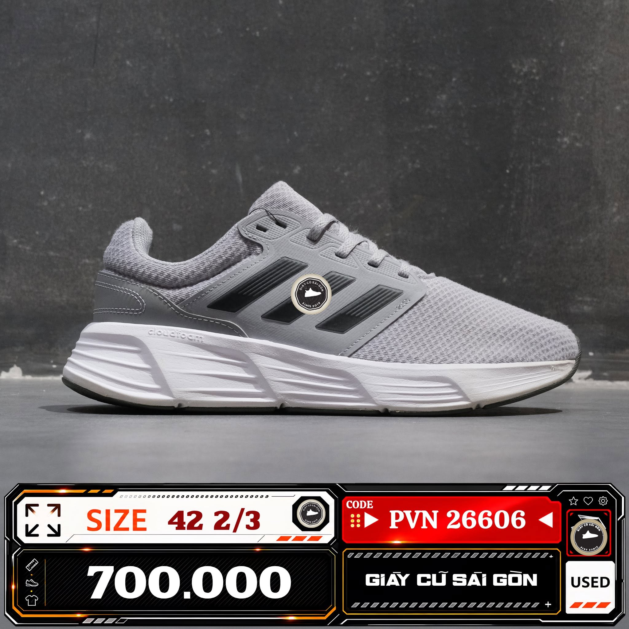 Adidas Galaxy 6 Shoes Halo Silver Carbon Cloud White 2/3 GW4140 Cũ Size 42 | Giày Cũ Sài Gòn PVN26606