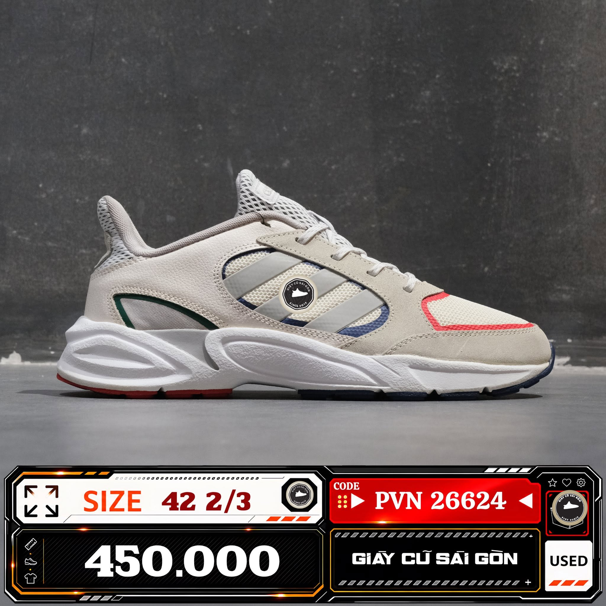Adidas 90s Valasion Cloud White Grey Two Tech Indigo EG8401 2/3 ADIDAS-90S Cũ Size 42 | Giày Cũ Sài Gòn PVN26624