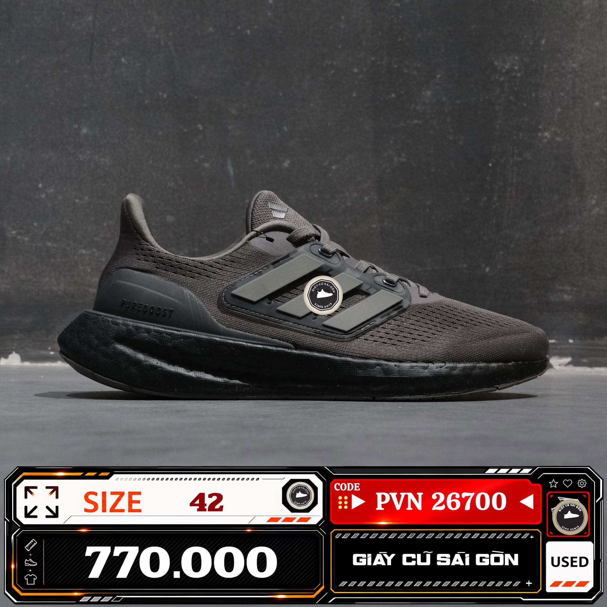 Adidas Pureboost 22 Grey Five Core Black IF1556 Cũ Size 42 | Giày Cũ Sài Gòn PVN26700
