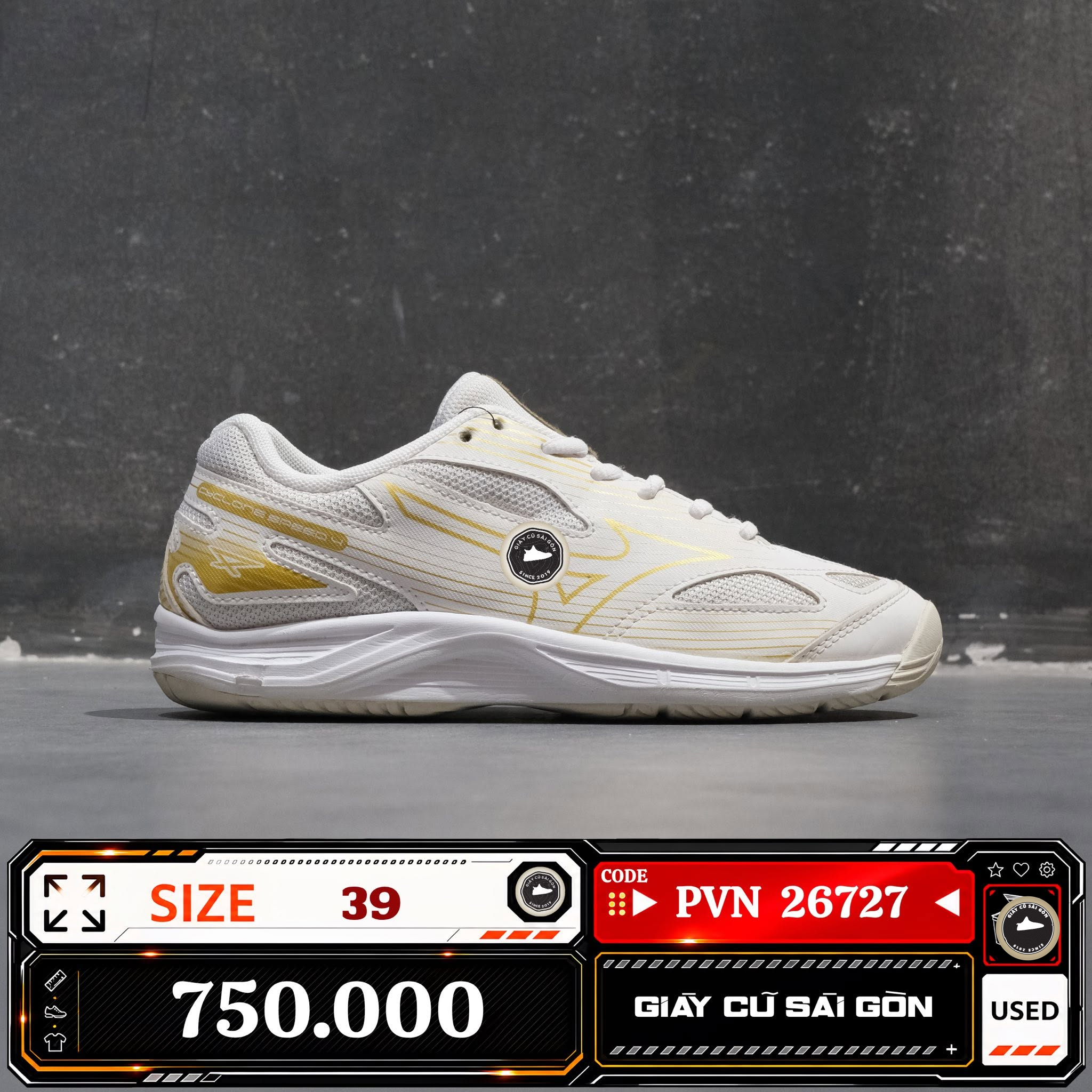 Mizuno Cyclone Speed 4 White Gold V1GA238058 Cũ Size 39 | Giày Cũ Sài Gòn PVN26727