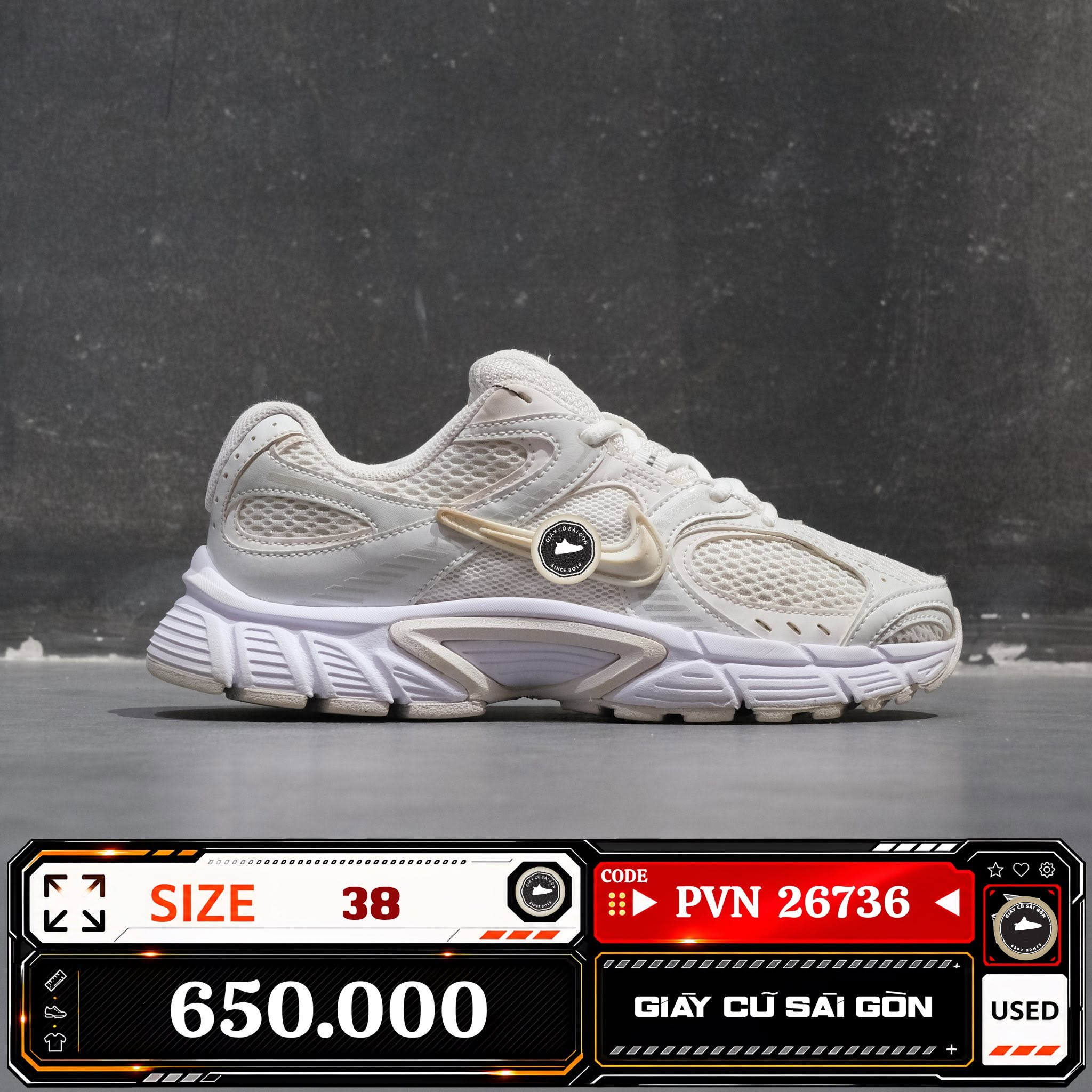 Nike V2K Run White Metallic Silver HQ7901-101 Cũ Size 38 | Giày Cũ Sài Gòn PVN26736
