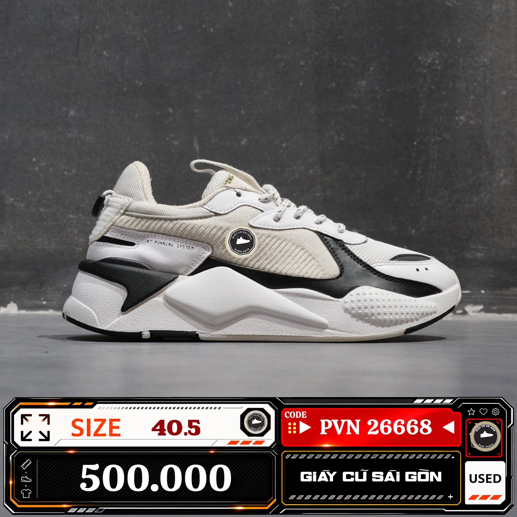 Puma Rs X Reinvention White Black 369666-01 Cũ Size 40.5 | Giày Cũ Sài Gòn PVN26668
