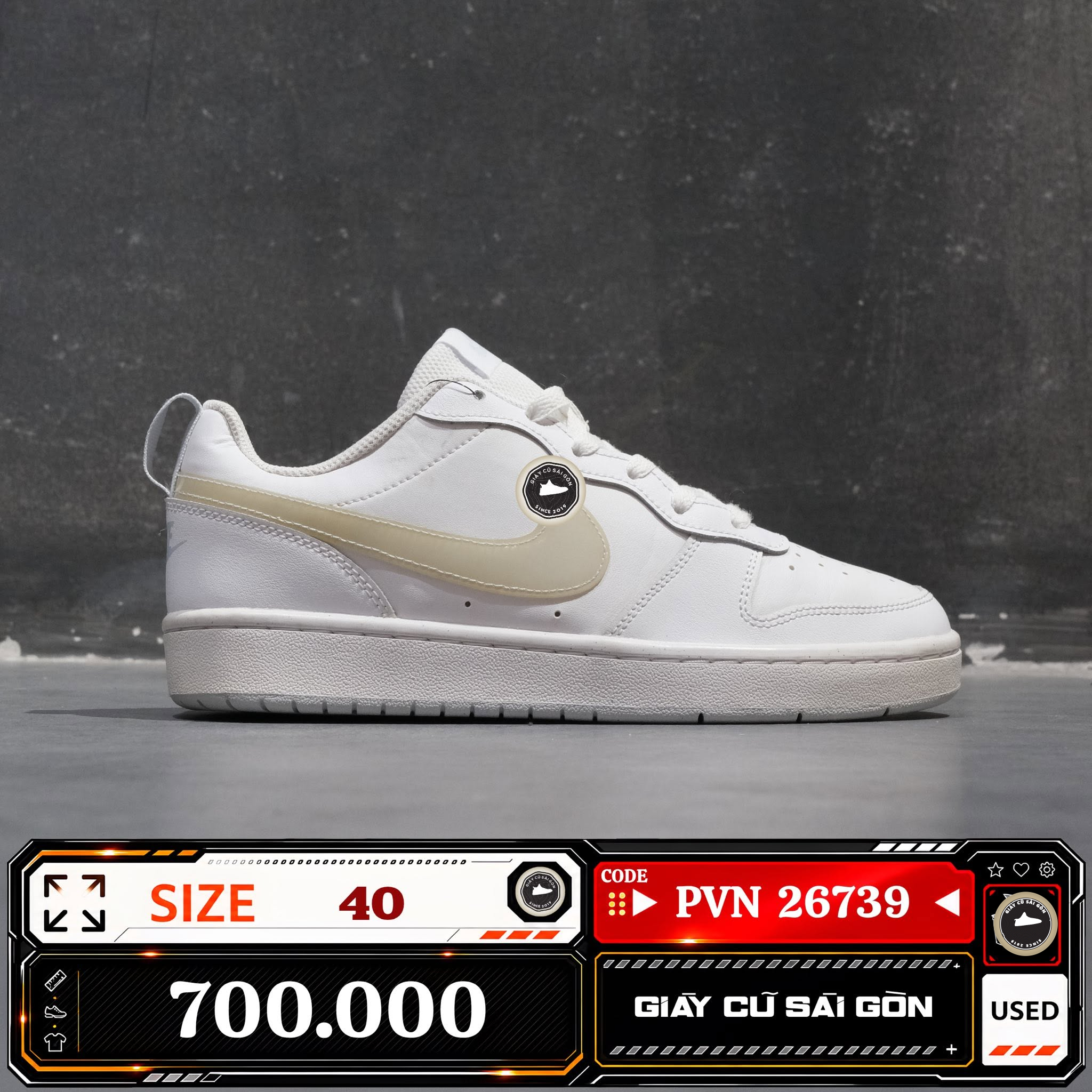 Nike Court Borough Low 2 Gs White Sanddrift BQ5448-118 Cũ Size 40 | Giày Cũ Sài Gòn PVN26739