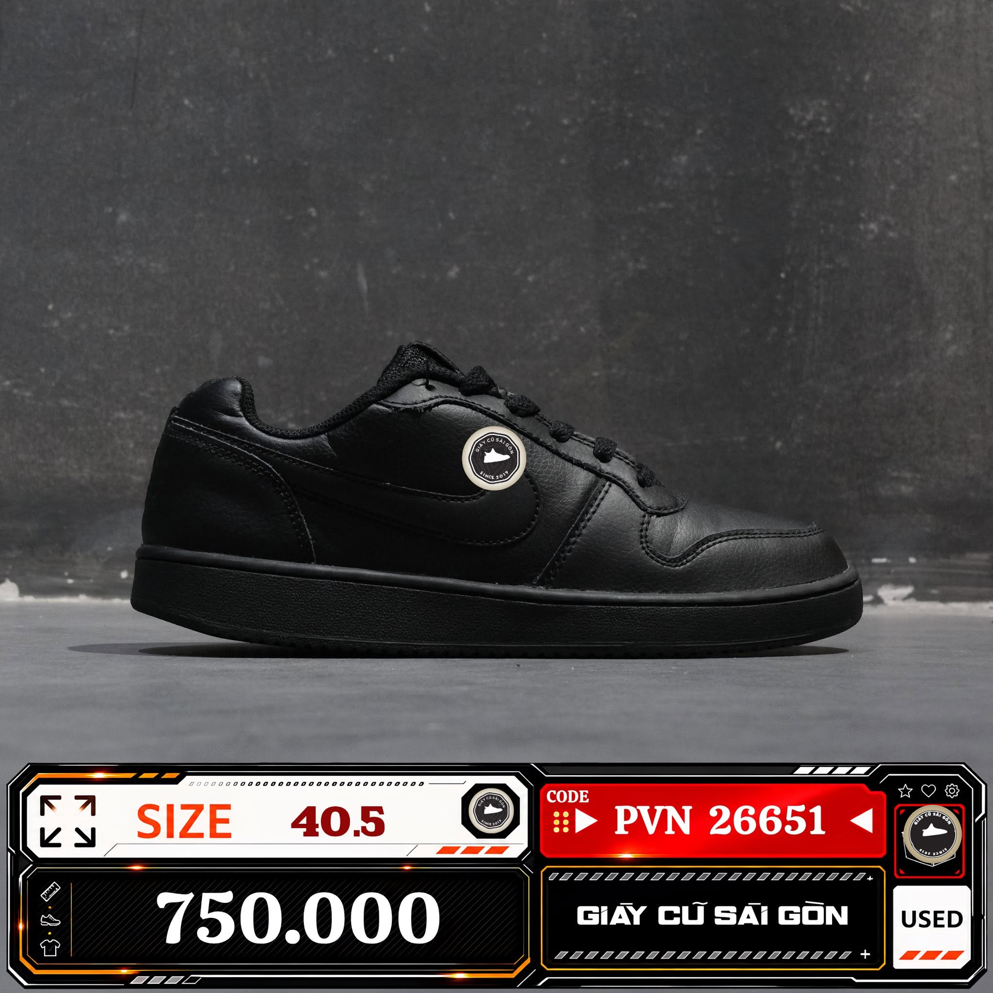 Nike Ebernon Low Triple Black AQ1775-003 Cũ Size 40.5 | Giày Cũ Sài Gòn PVN26651