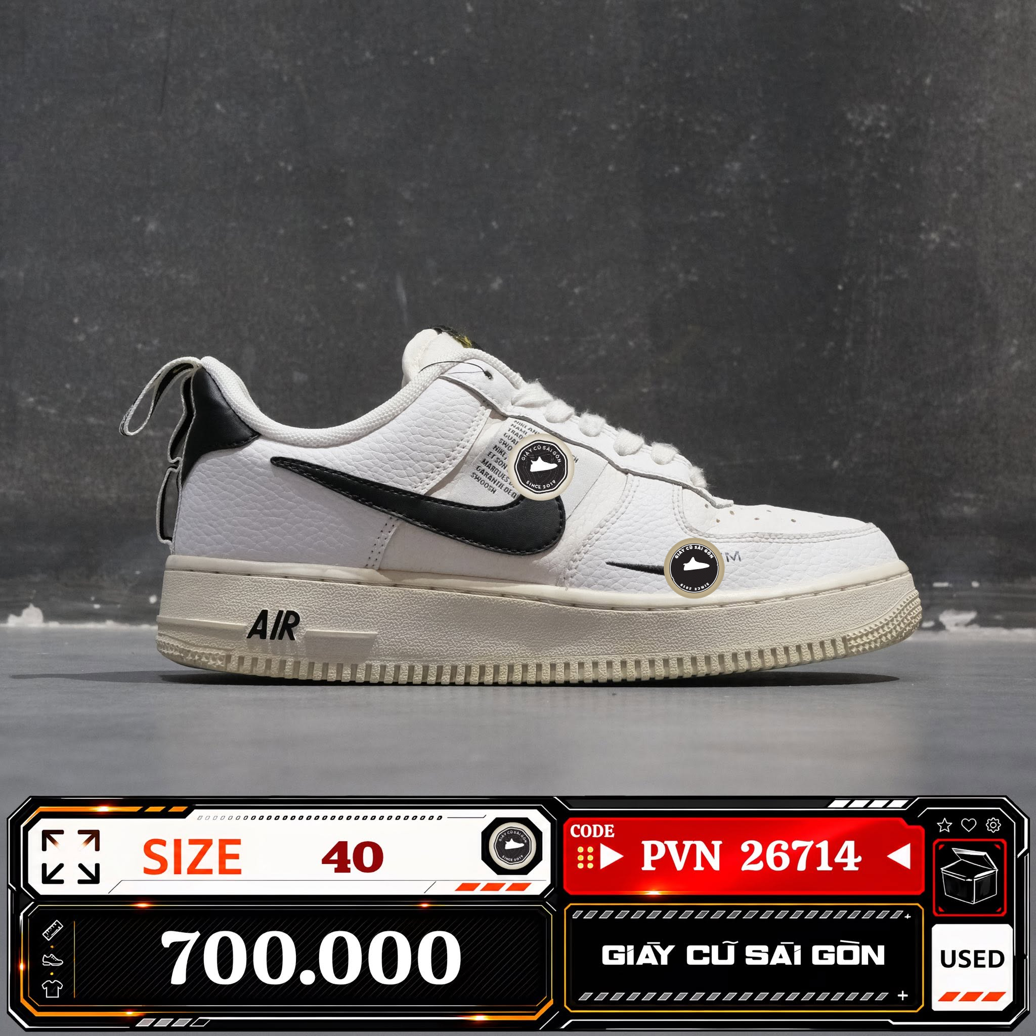 Nike Air Force 1 '07 LV8 Utility White Black AJ7747-100 Cũ Size 40 | Giày Cũ Sài Gòn PVN26714