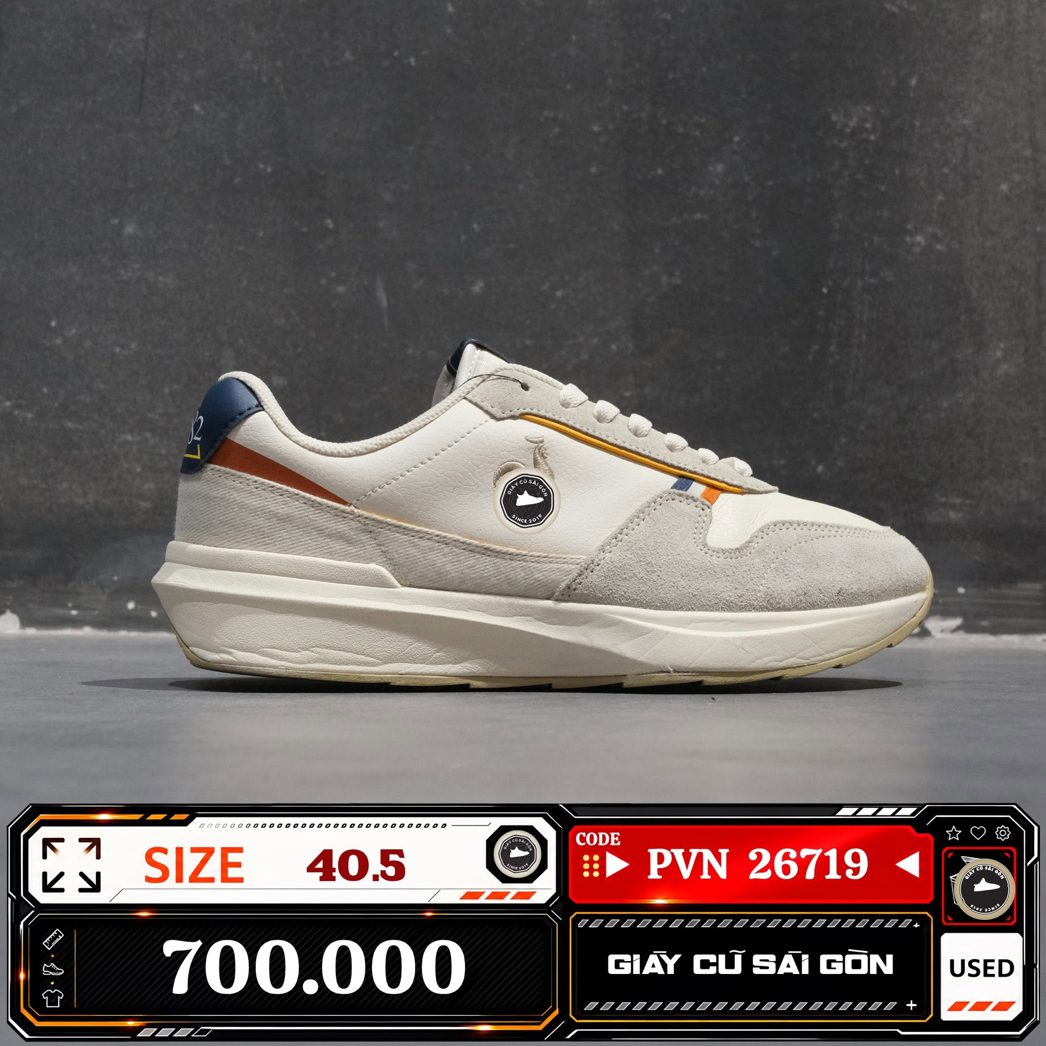 Le Coq Sportif L Wanderer Cream Navy Orange QN323LCR91 Cũ Size 40.5 | Giày Cũ Sài Gòn PVN26719