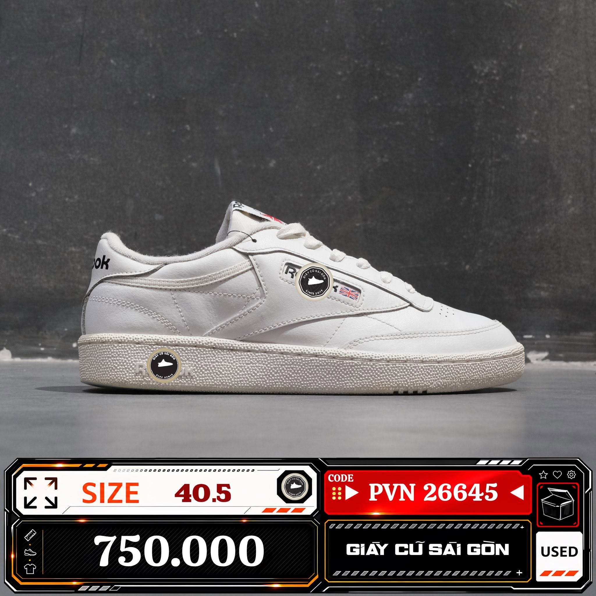 Reebok Club C 85 White Black 100009940 100009-940 Cũ Size 40.5 | Giày Cũ Sài Gòn PVN26645