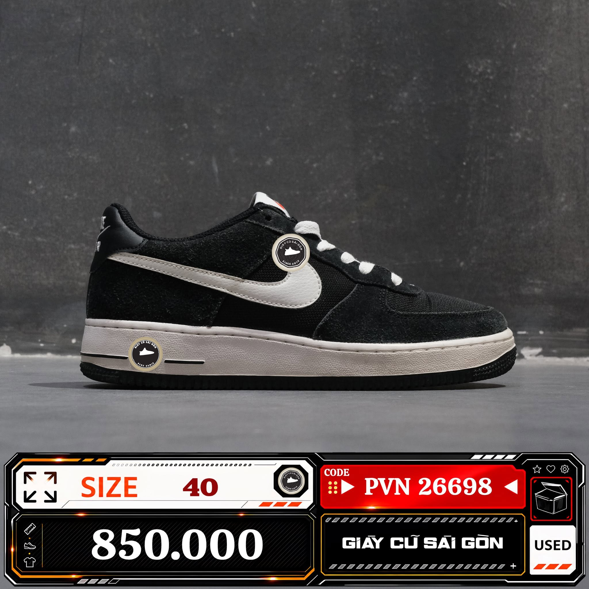 Nike Air Force 1 Low Gs Black White 596728-026 Cũ Size 40 | Giày Cũ Sài Gòn PVN26698