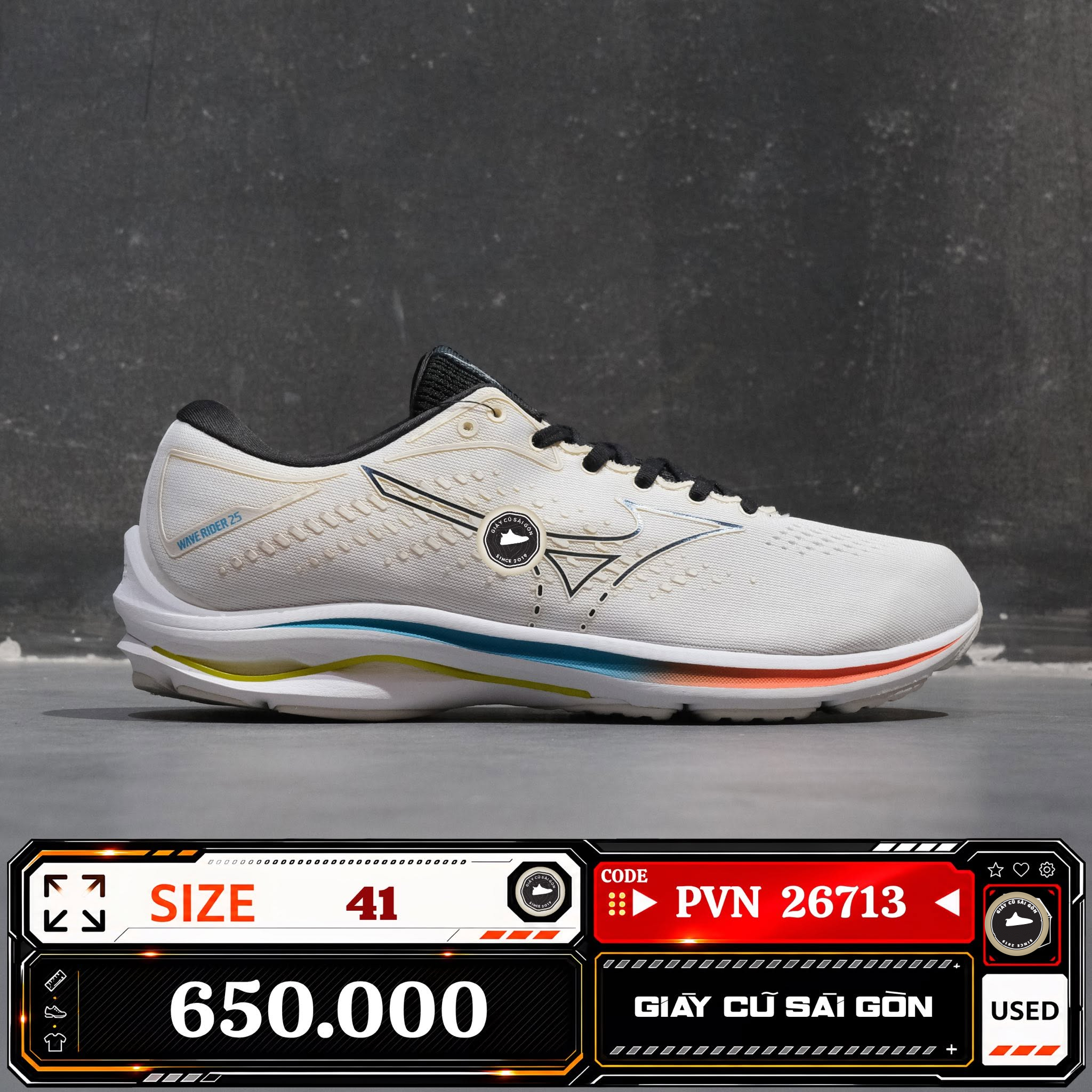 Mizuno Wave Rider 25 White Silver Cyber Yellow J1GC210409 Cũ Size 42.5 | Giày Cũ Sài Gòn PVN26713