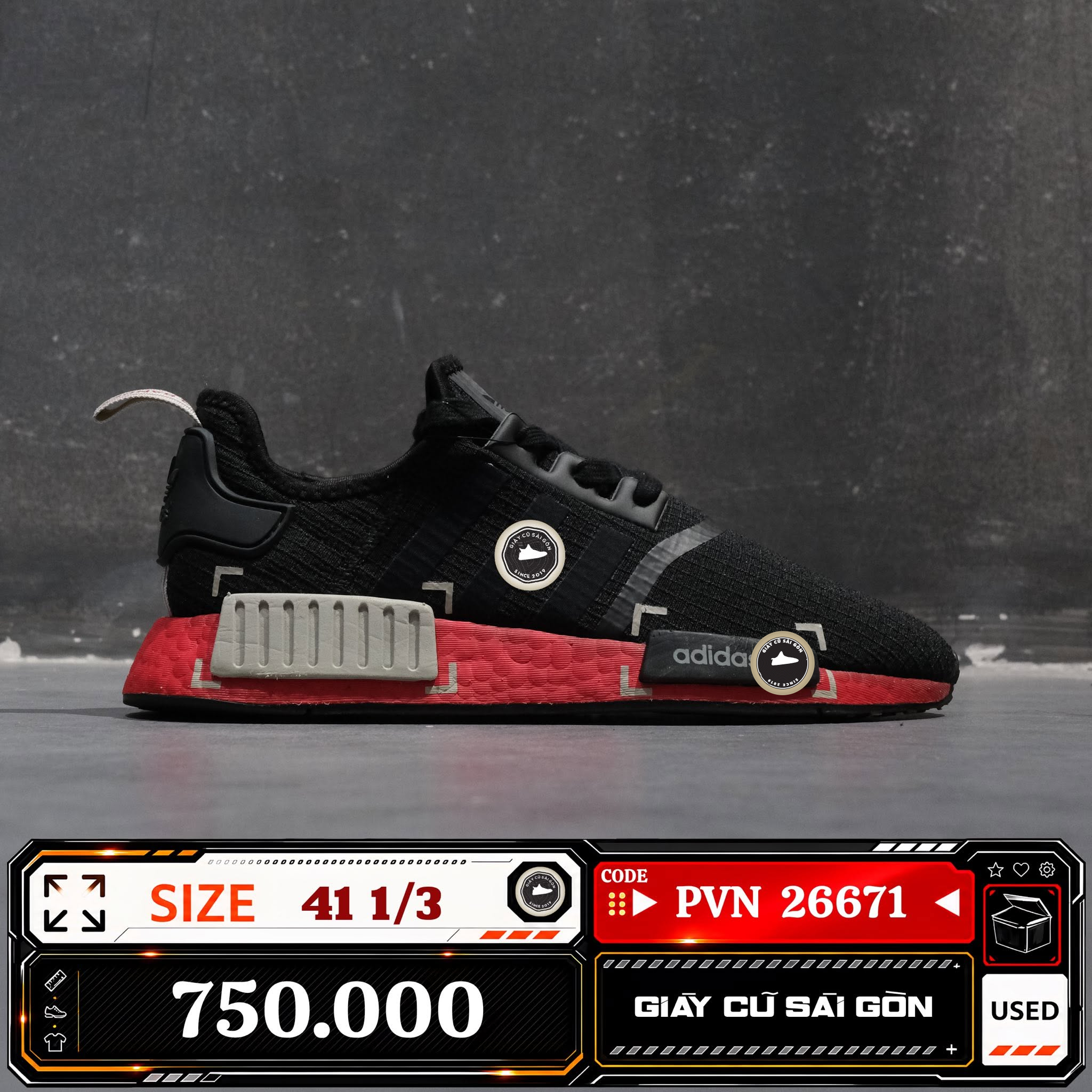 Adidas Nmd R1 Black Grey Scarlet 1/3 FV3907 Cũ Size 41 | Giày Cũ Sài Gòn PVN26671