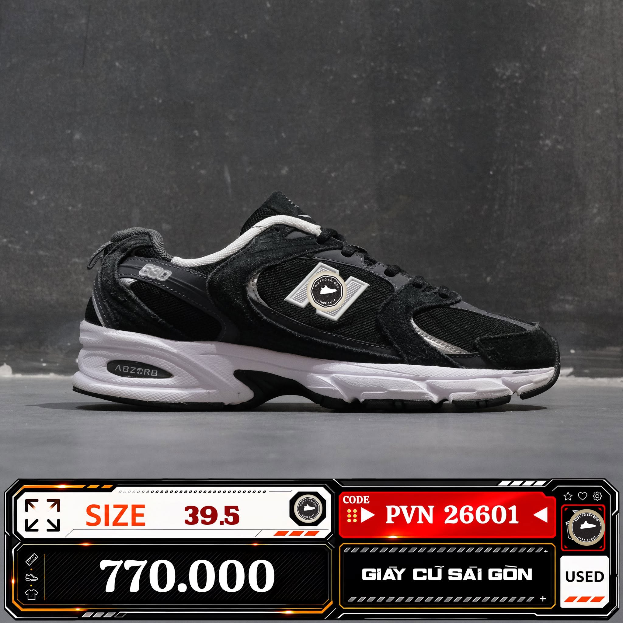 New Balance 530 Black Magnet Silver Metallic MR530CC Cũ Size 39.5 | Giày Cũ Sài Gòn PVN26601