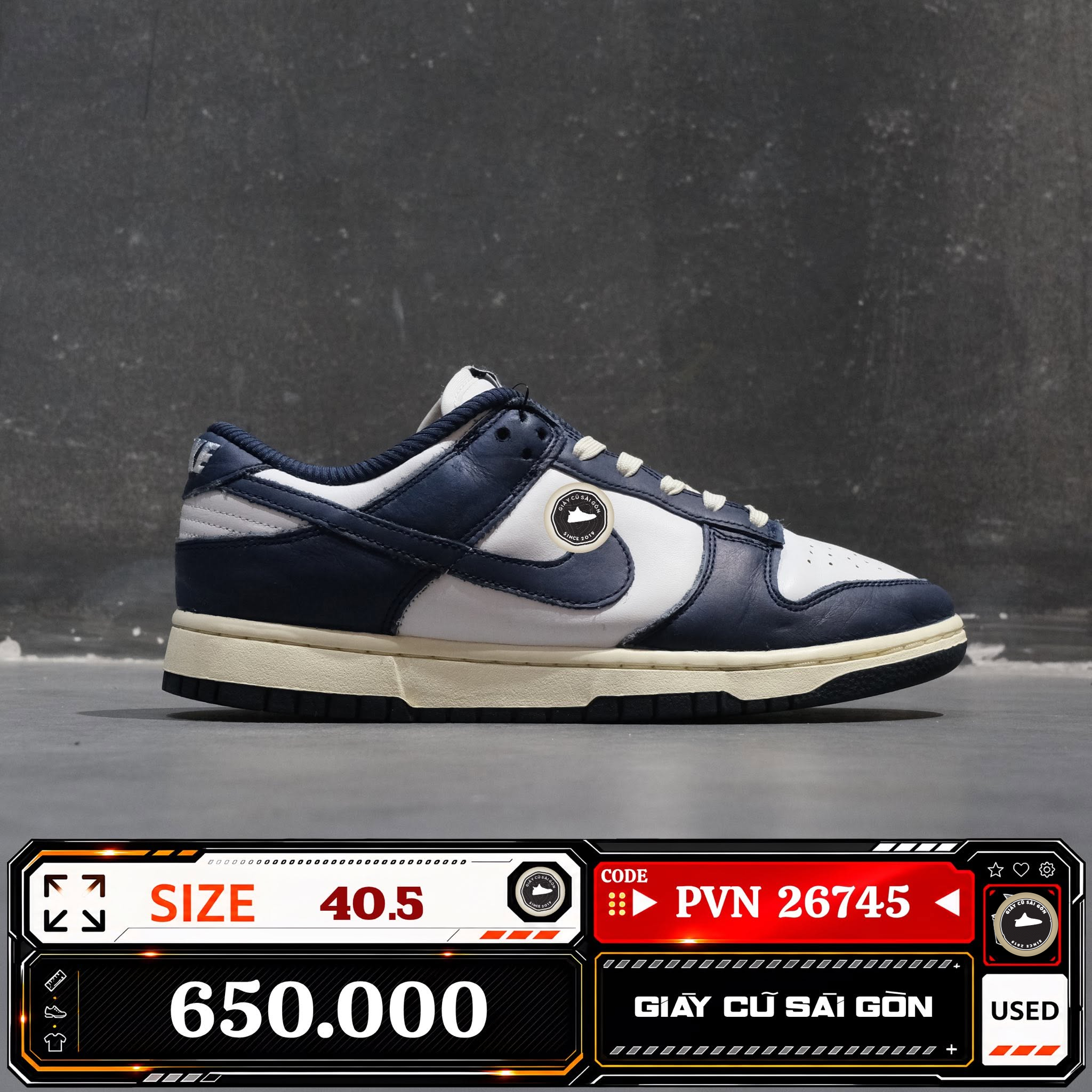 Nike Dunk Low Premium Vintage Navy FN7197-100 Cũ Size 40.5 | Giày Cũ Sài Gòn PVN26745