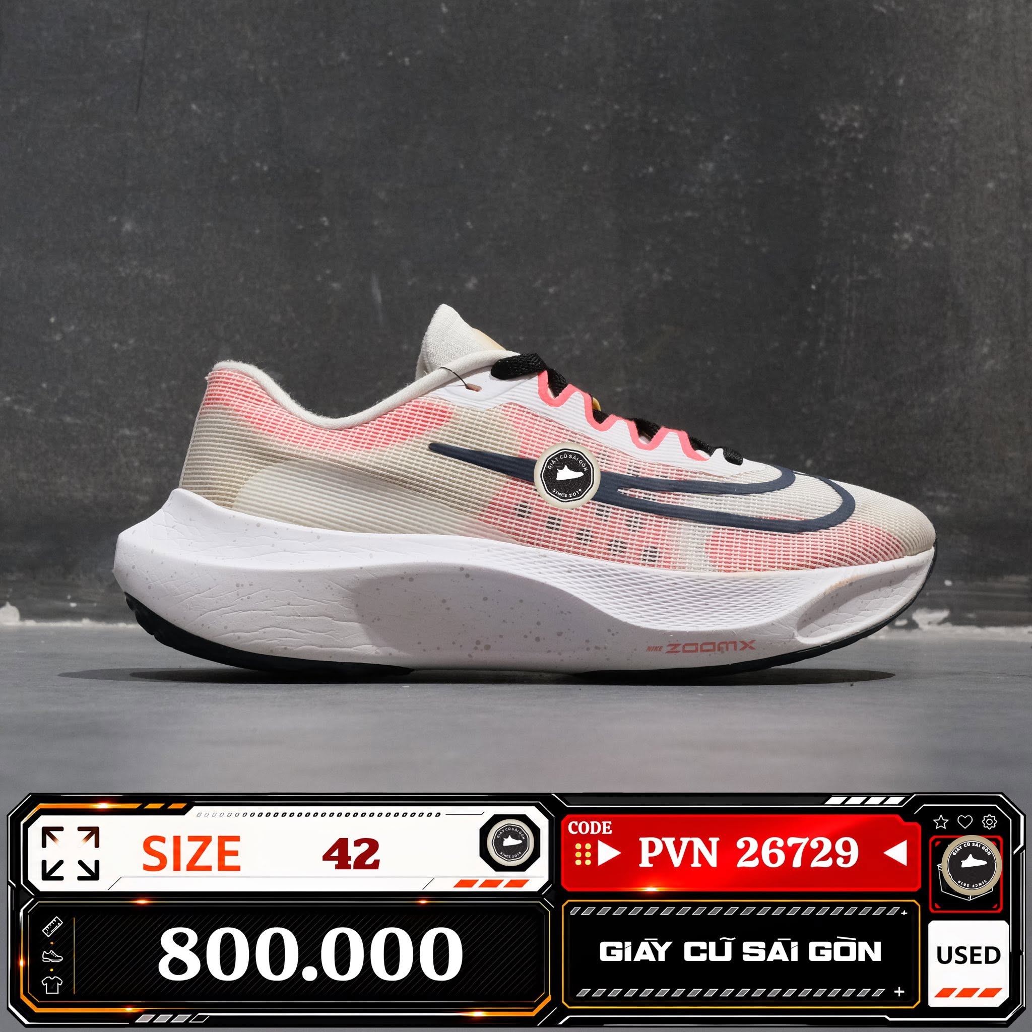Nike Zoom Fly 5 White Black Light Bone Total Orange DM8968-100 Cũ Size 42.5 | Giày Cũ Sài Gòn PVN26729