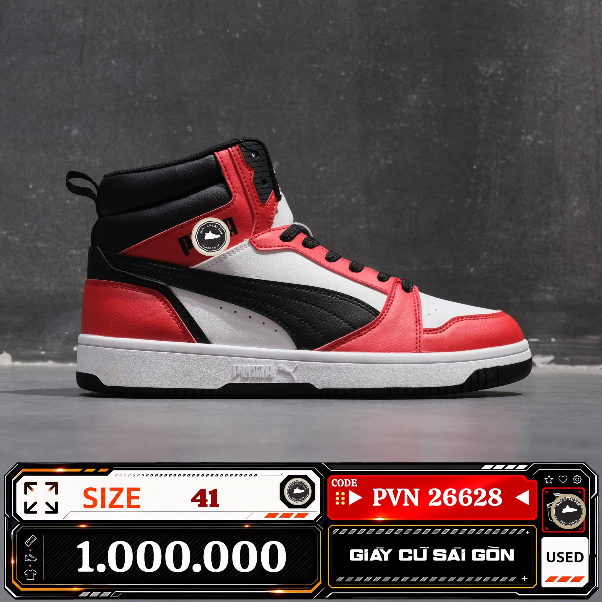 Puma Rebound v6 High White Black For All Time Red 392326-04 Cũ Size 41 | Giày Cũ Sài Gòn PVN26628